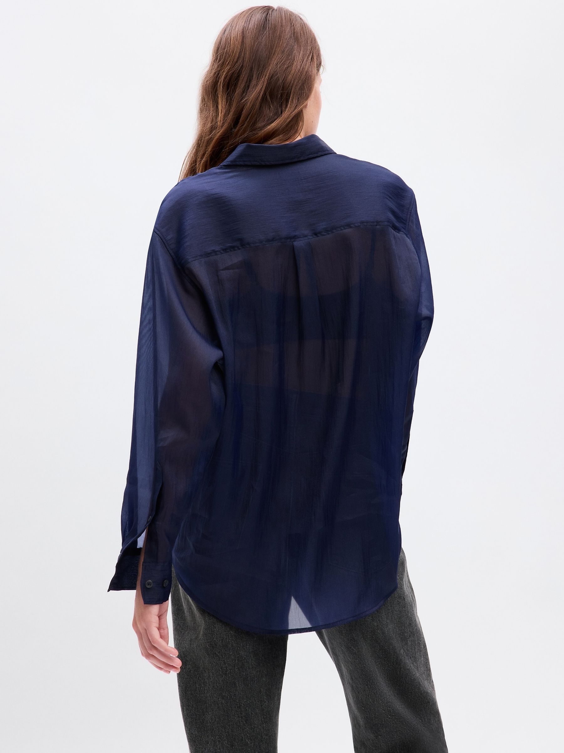 Blue Sheer Long Sleeve Pocket Big Shirt - Image 2 of 2