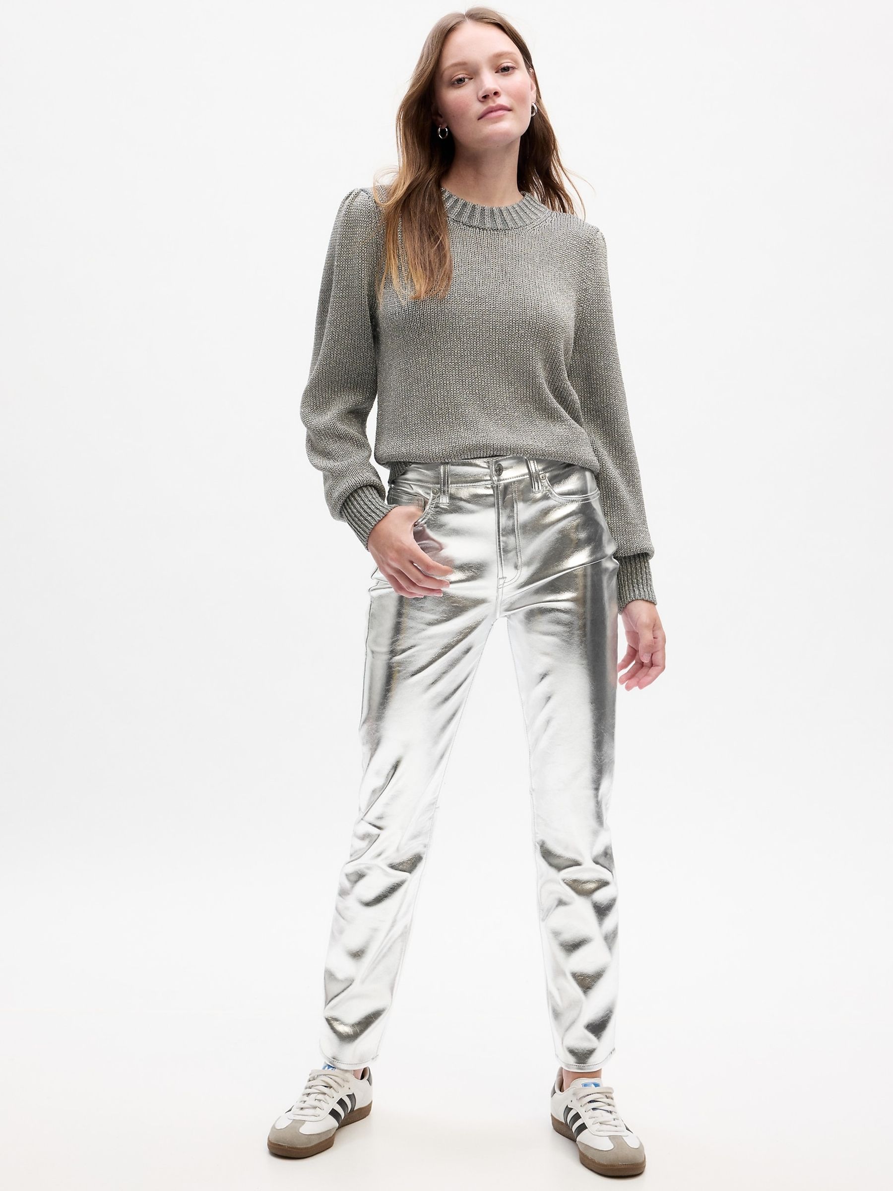 Silver High Waisted Metallic Vintage Slim Jeans - Image 1 of 1