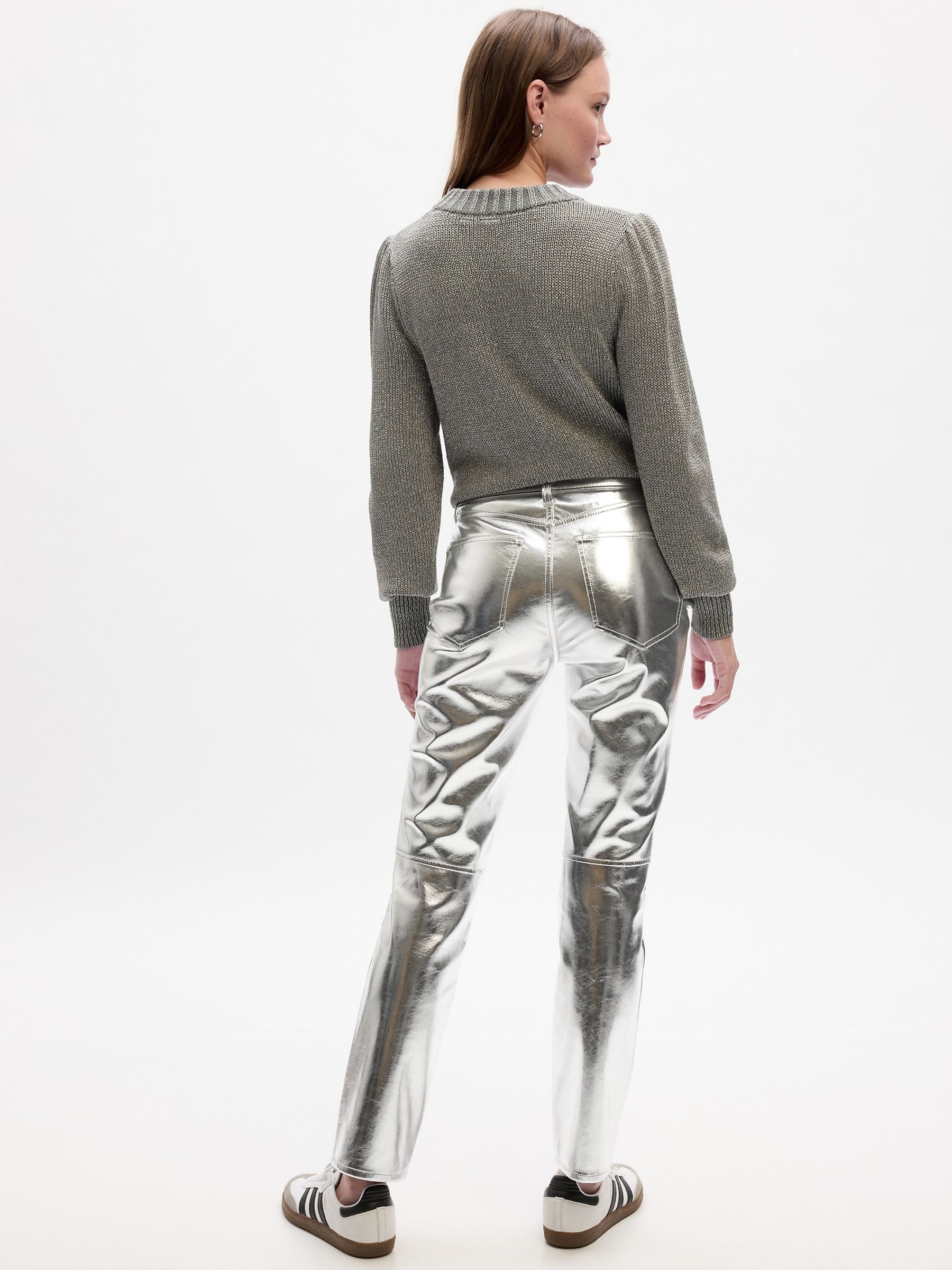 Silver High Waisted Metallic Vintage Slim Jeans - Image 2 of 5