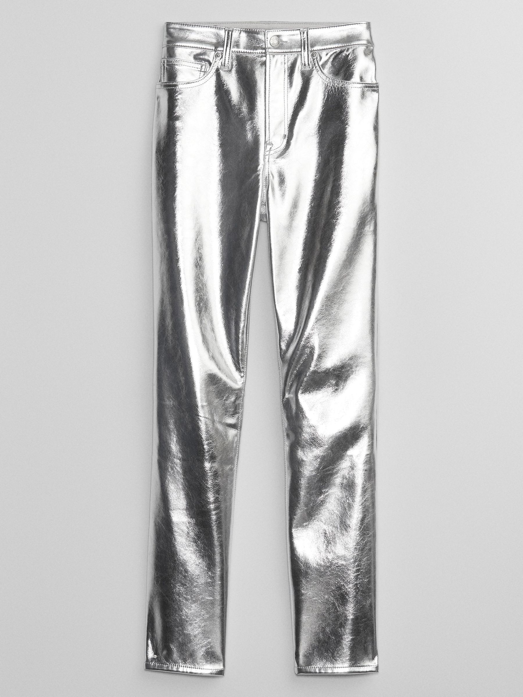 Silver High Waisted Metallic Vintage Slim Jeans - Image 3 of 5