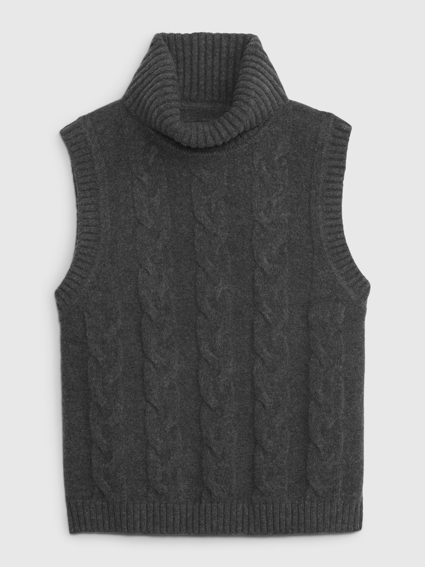 Grey Cable Knit Turtle Neck Sleeveless Jumper - Image 4 of 4