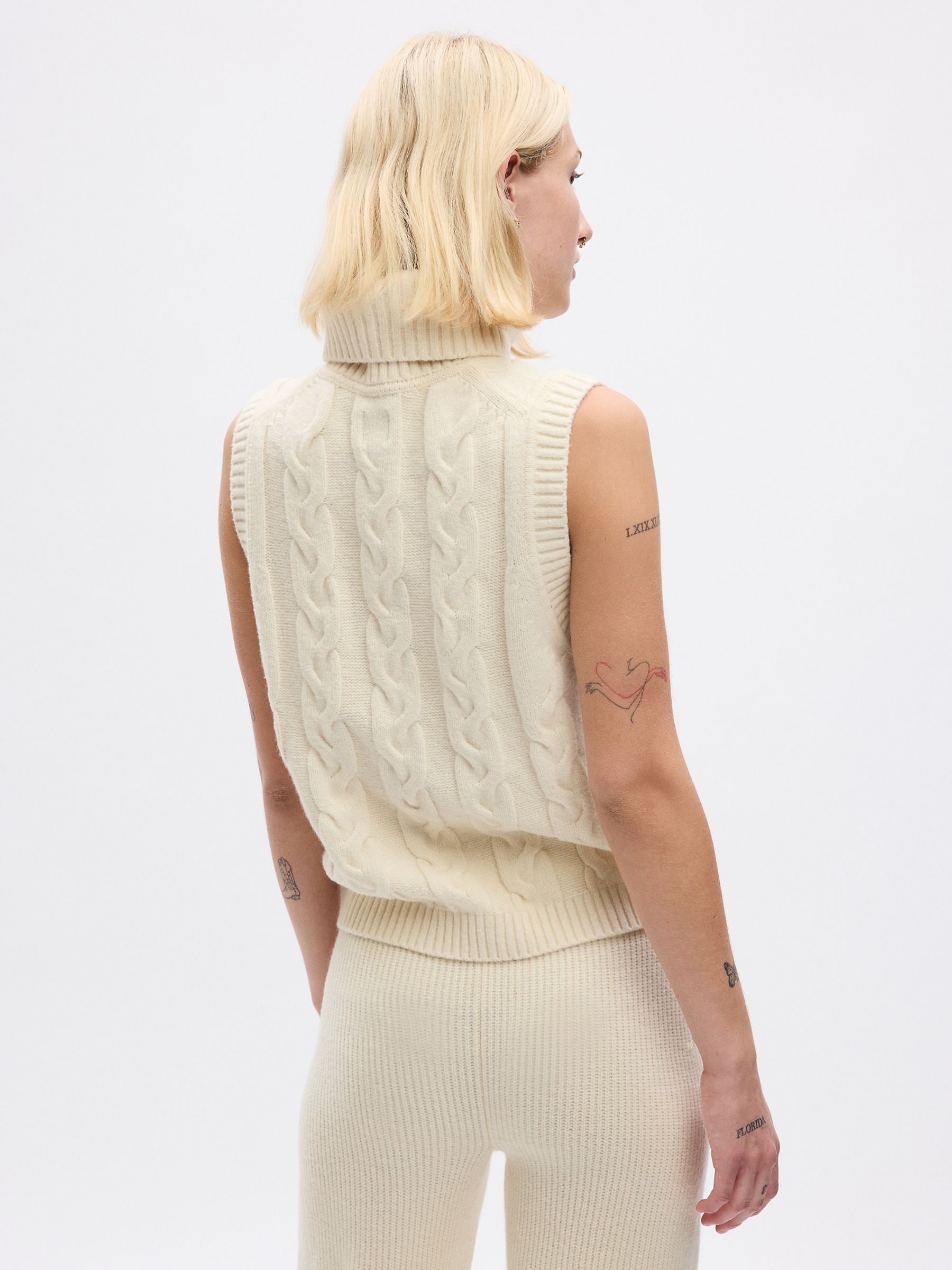Cream Cable Knit Turtle Neck Sleeveless Jumper - Image 2 of 2