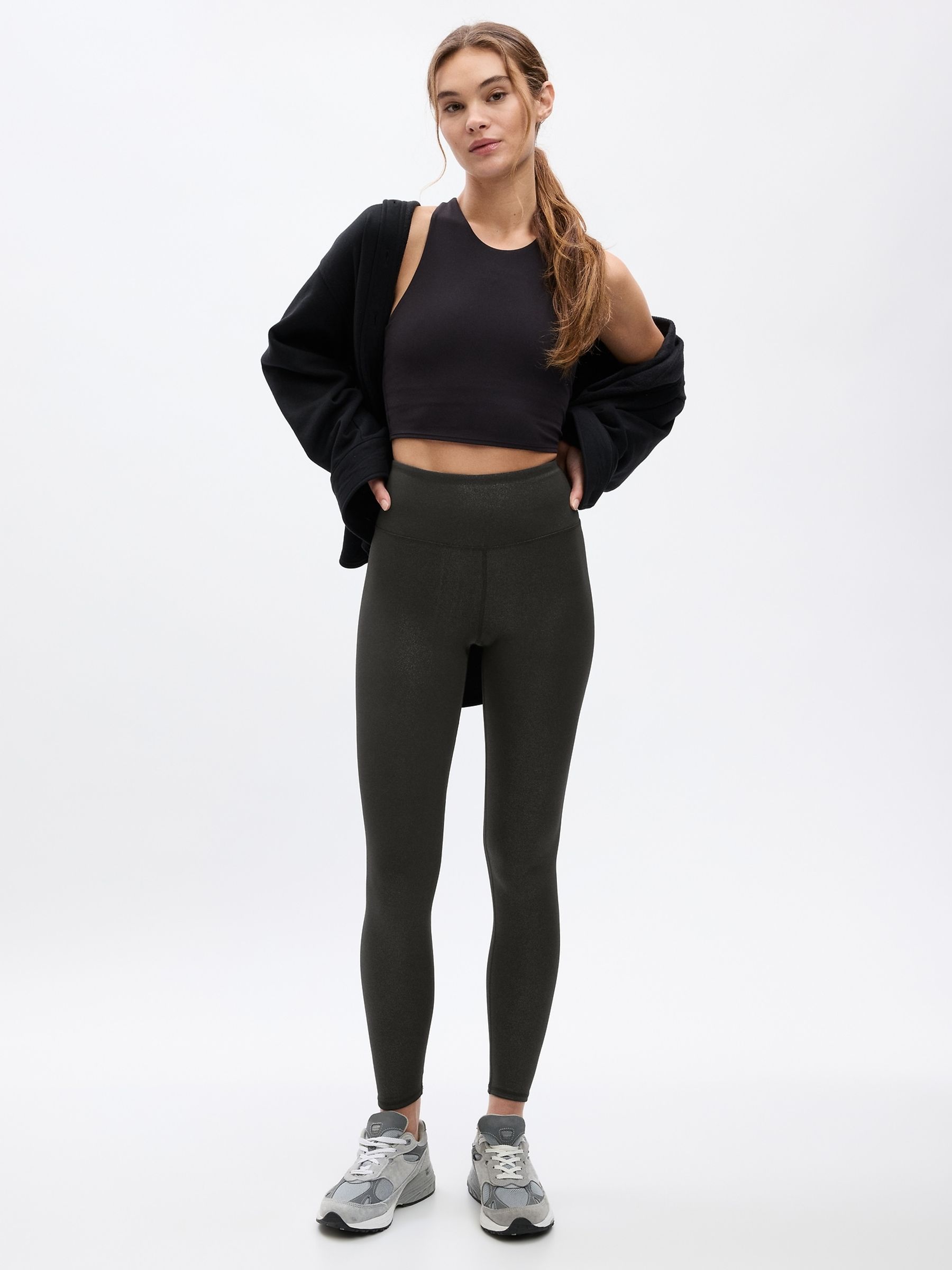Black High Rise Glitter Leggings - Image 1 of 4