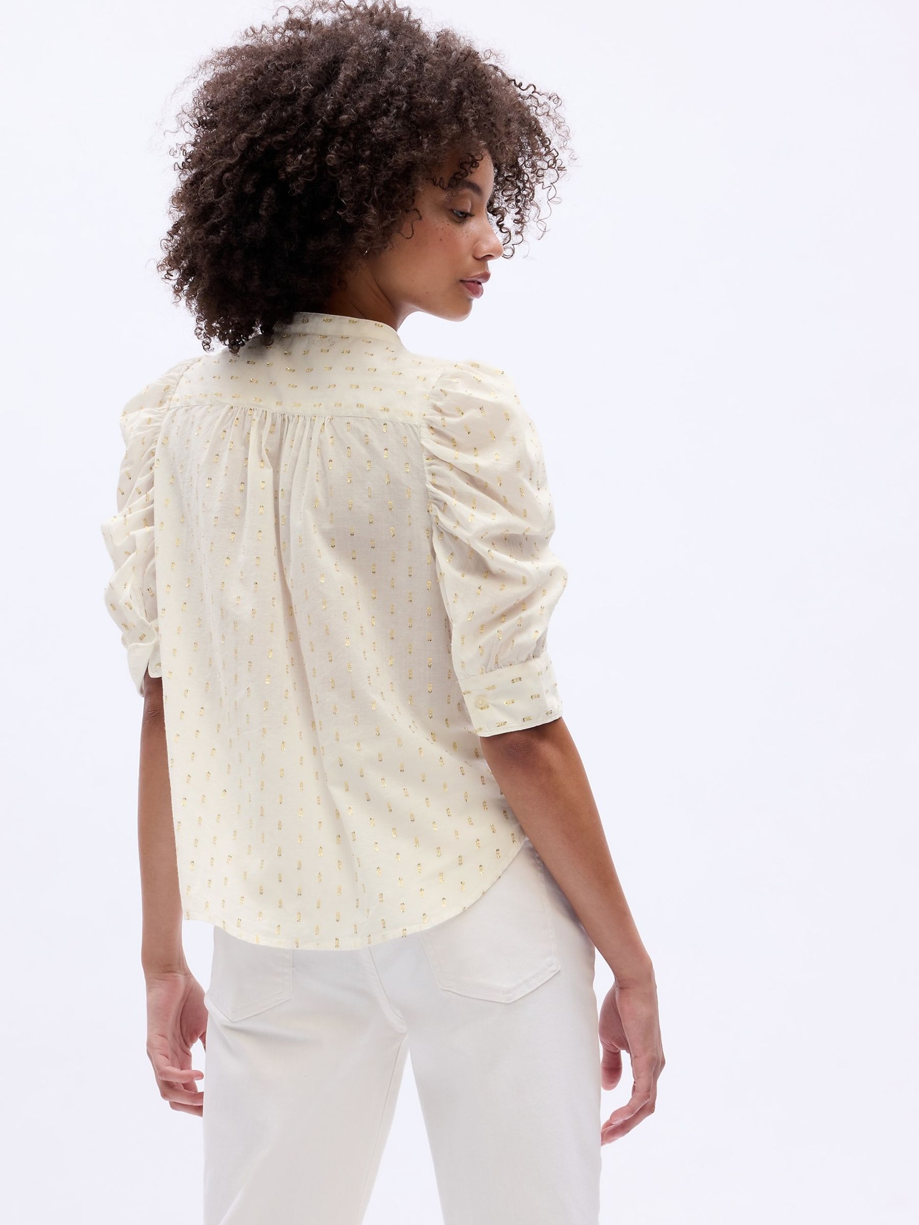 White Sheer Short Puff Sleeve Blouse - Image 2 of 4