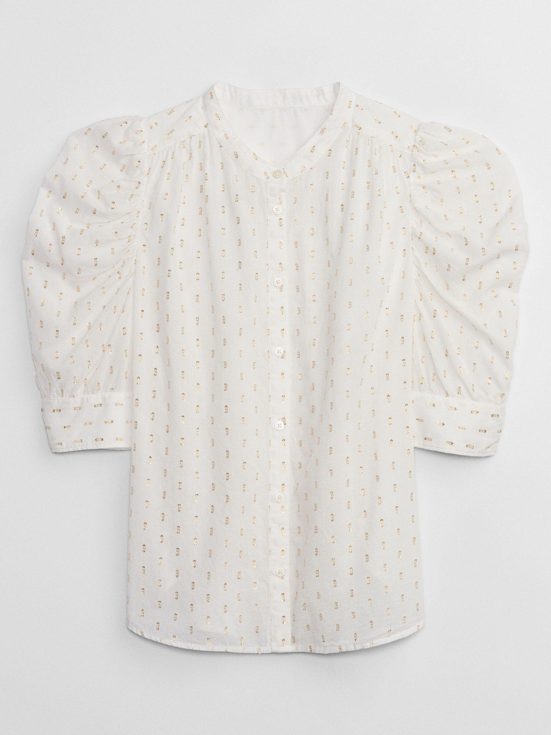 White Sheer Short Puff Sleeve Blouse - Image 3 of 4