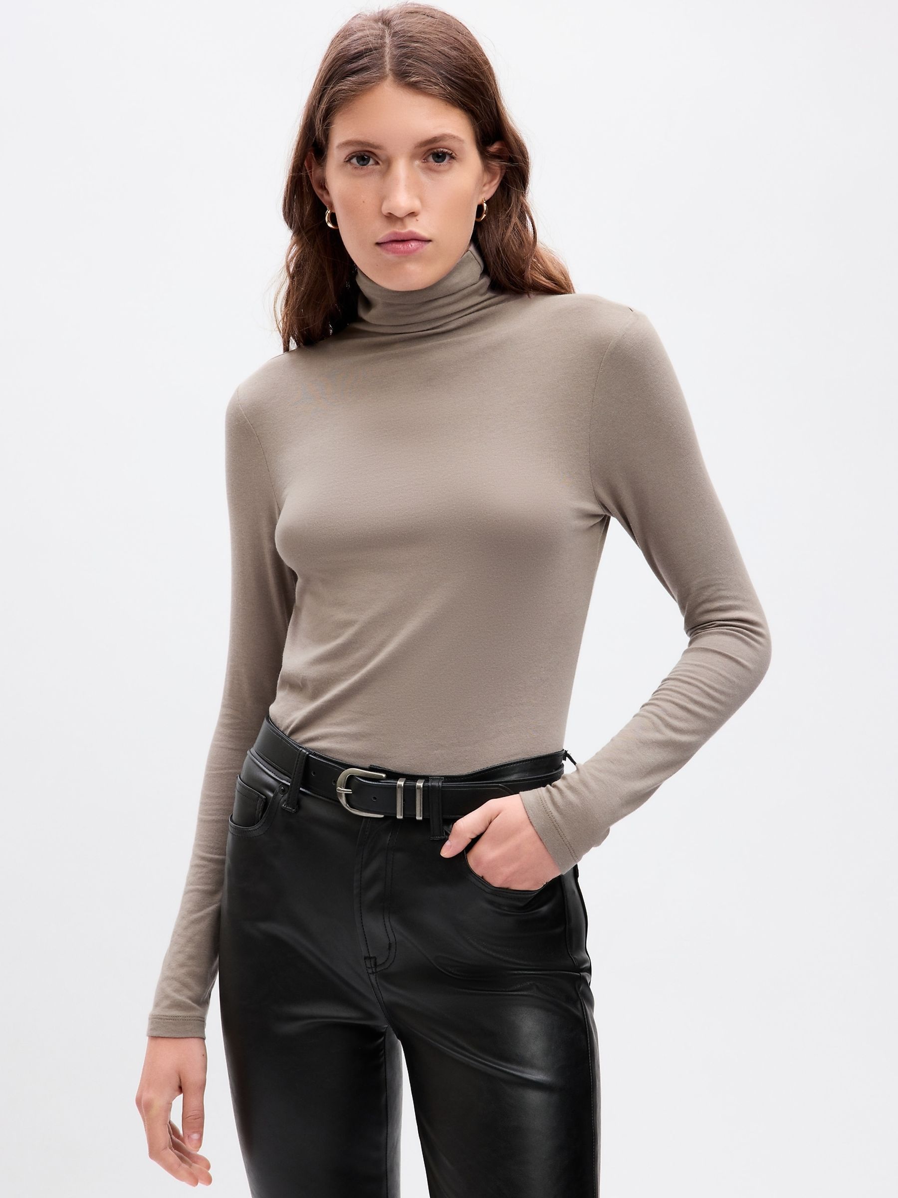Brown Turtle Neck Long Sleeve T-Shirt - Image 1 of 2