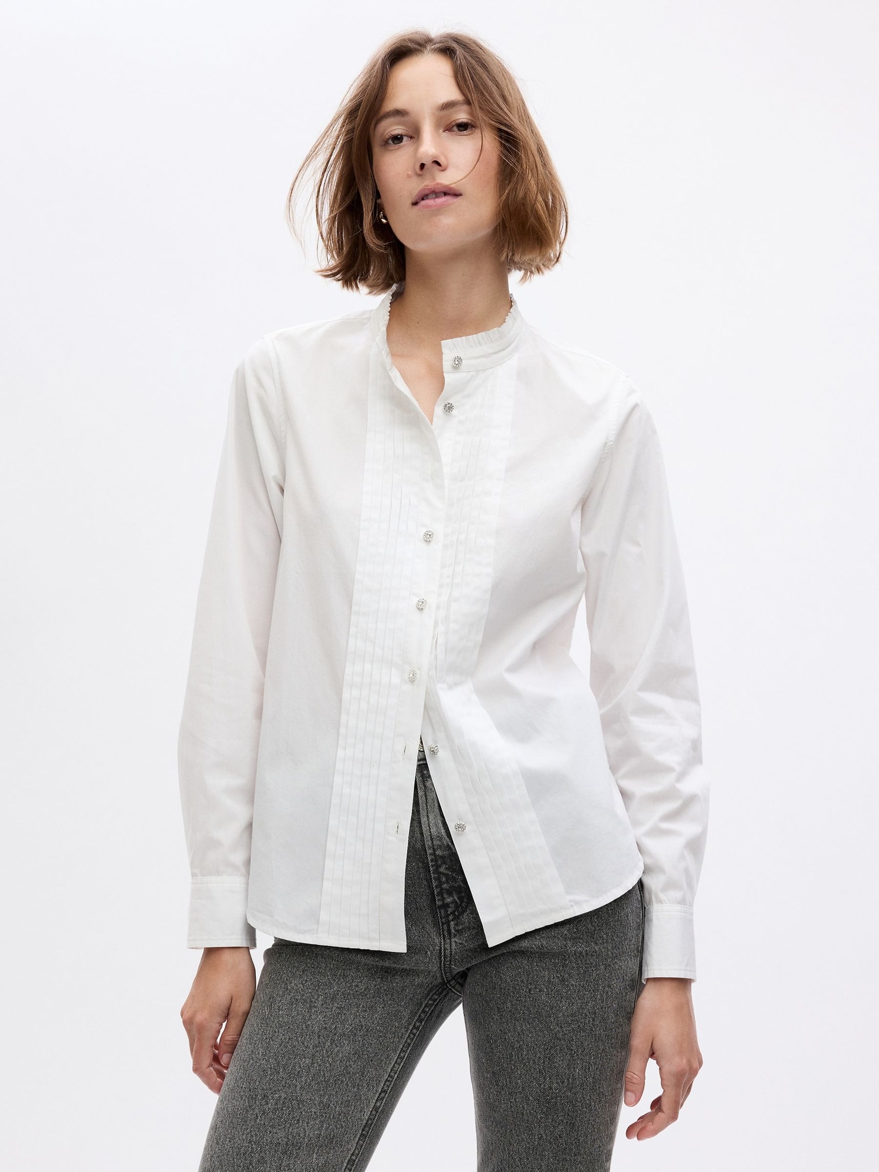 White Organic Cotton Jeweled Buttoned Shirt - Image 1 of 4