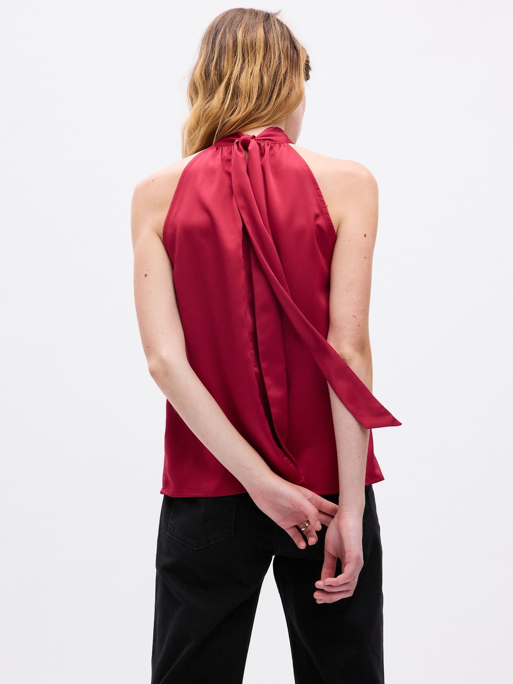 Red Satin Halter Neck Top - Image 2 of 2