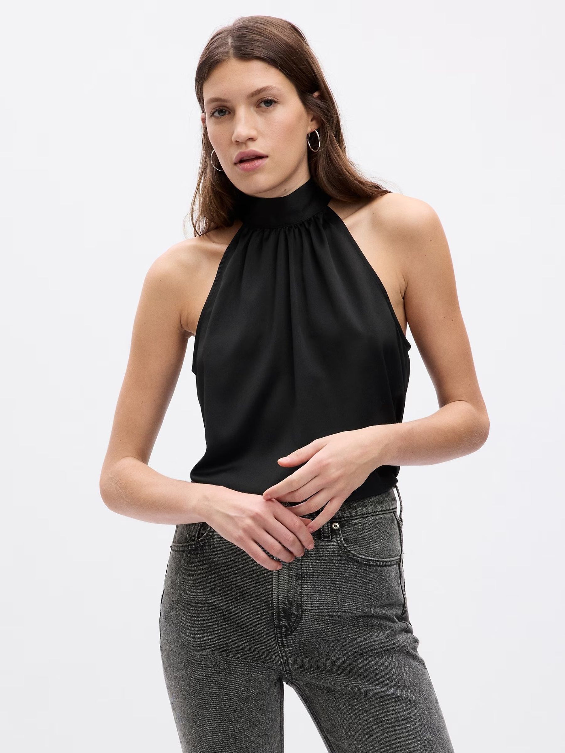 Black Satin Halter Neck Top | Gap