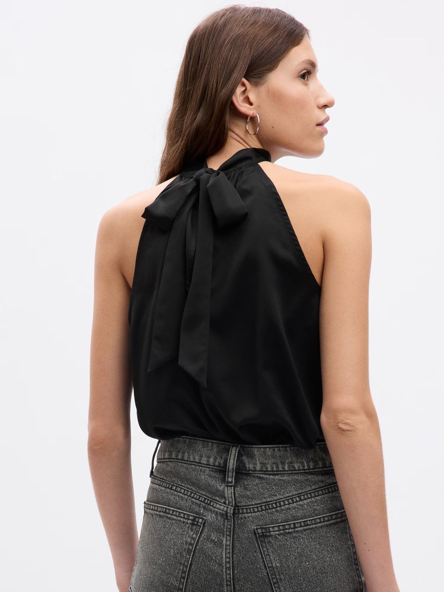 black satin halter neck top