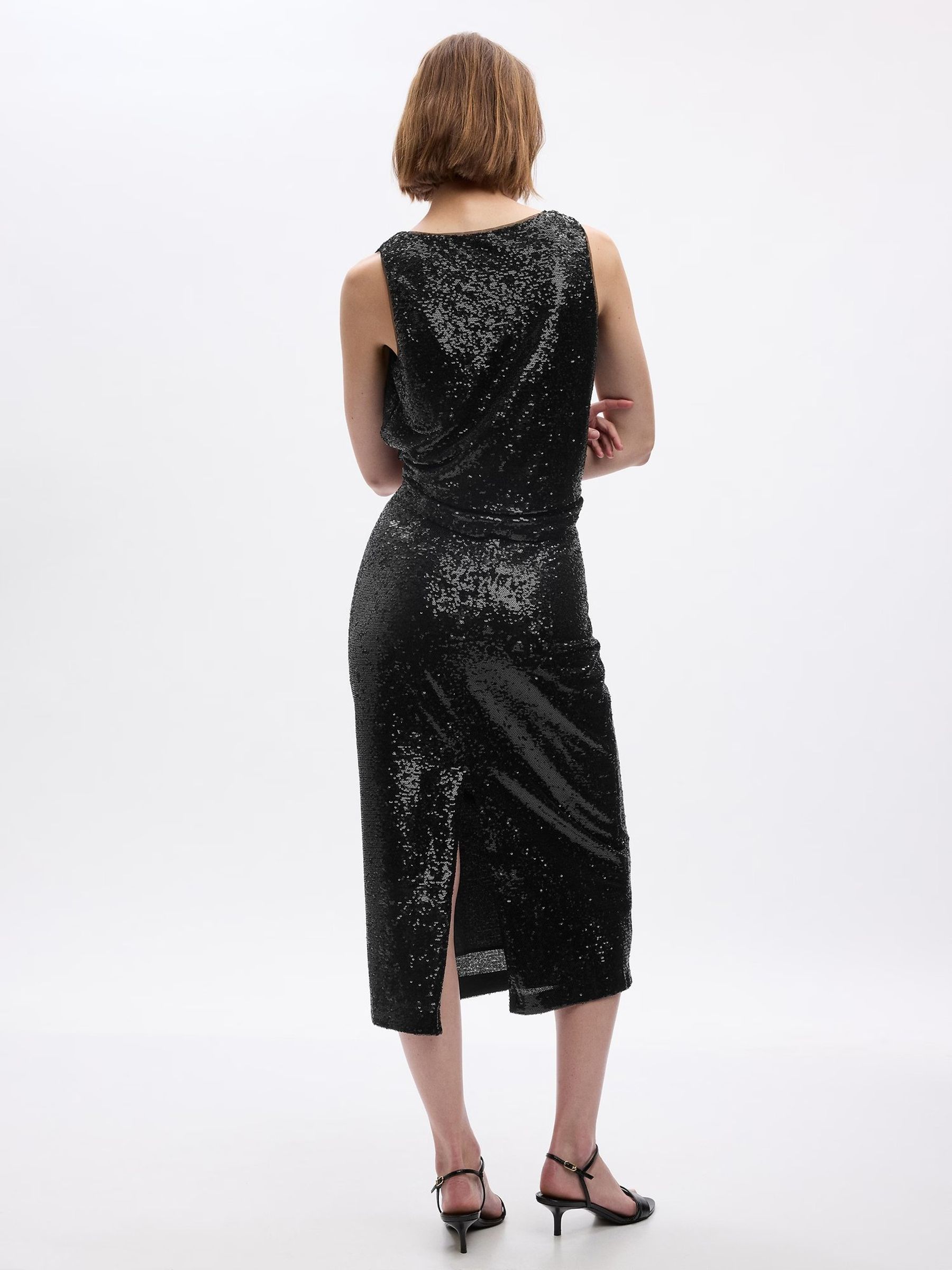 Black Sequin Midi Pencil Skirt - Image 2 of 6