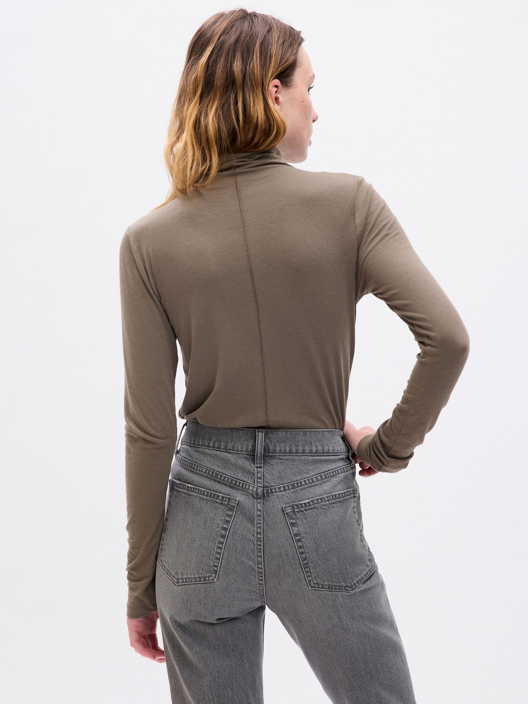Dark Brown Turtle Neck Long Sleeve T-Shirt - Image 2 of 2