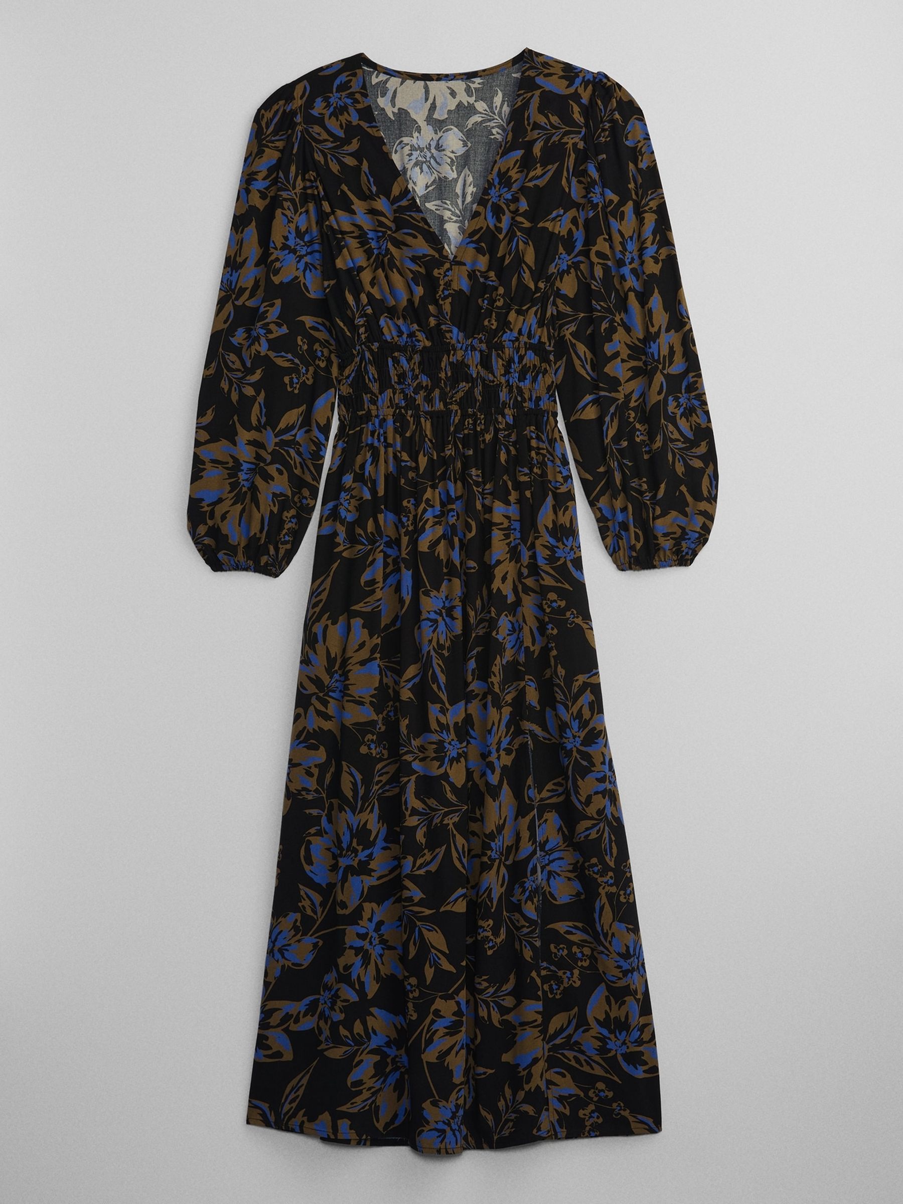 Black Floral Smocked V Neck Maxi Dress - Image 5 of 5