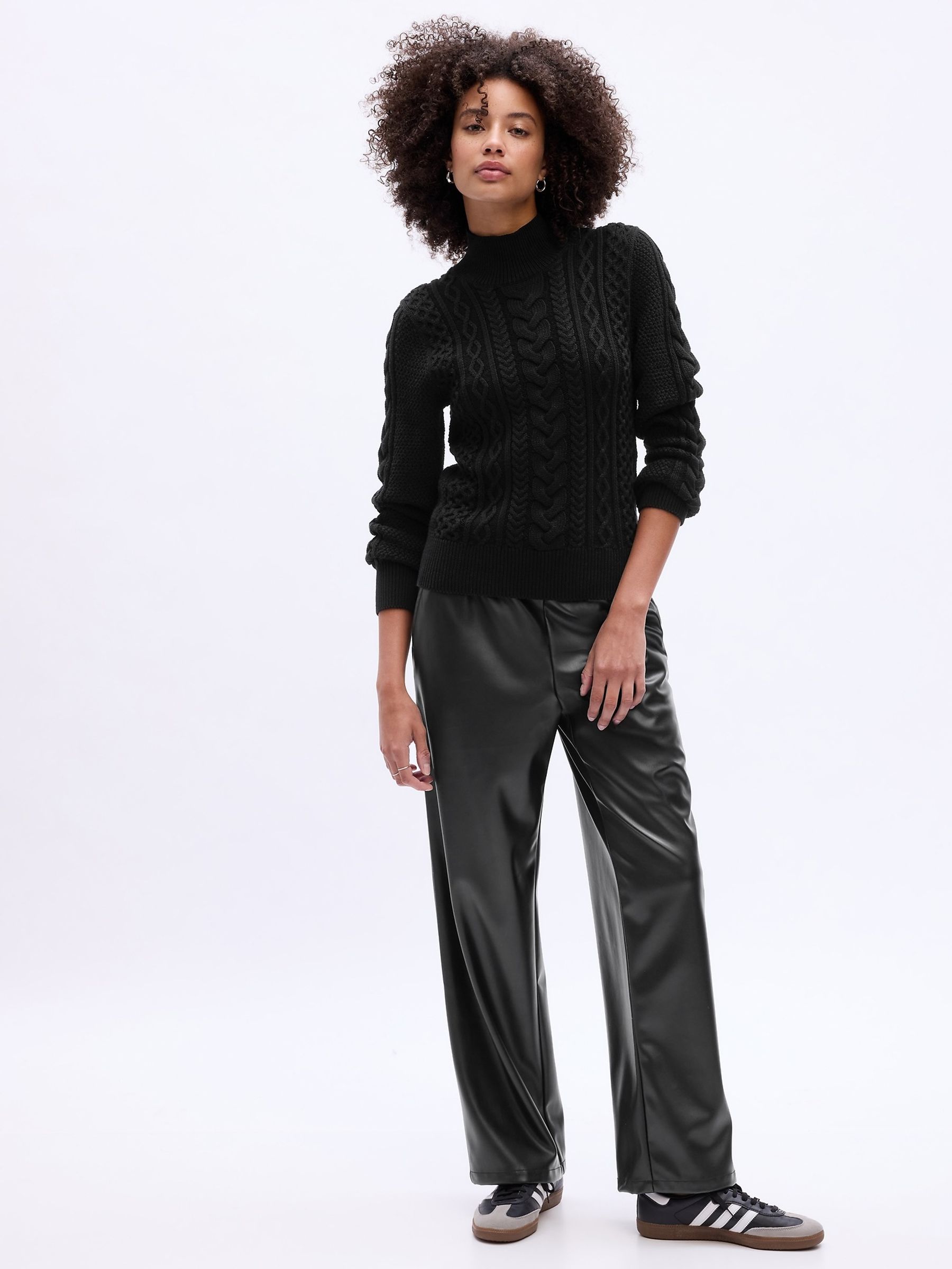 Black Relaxed Cable Knit Mock Neck Jumper - Image 1 of 1