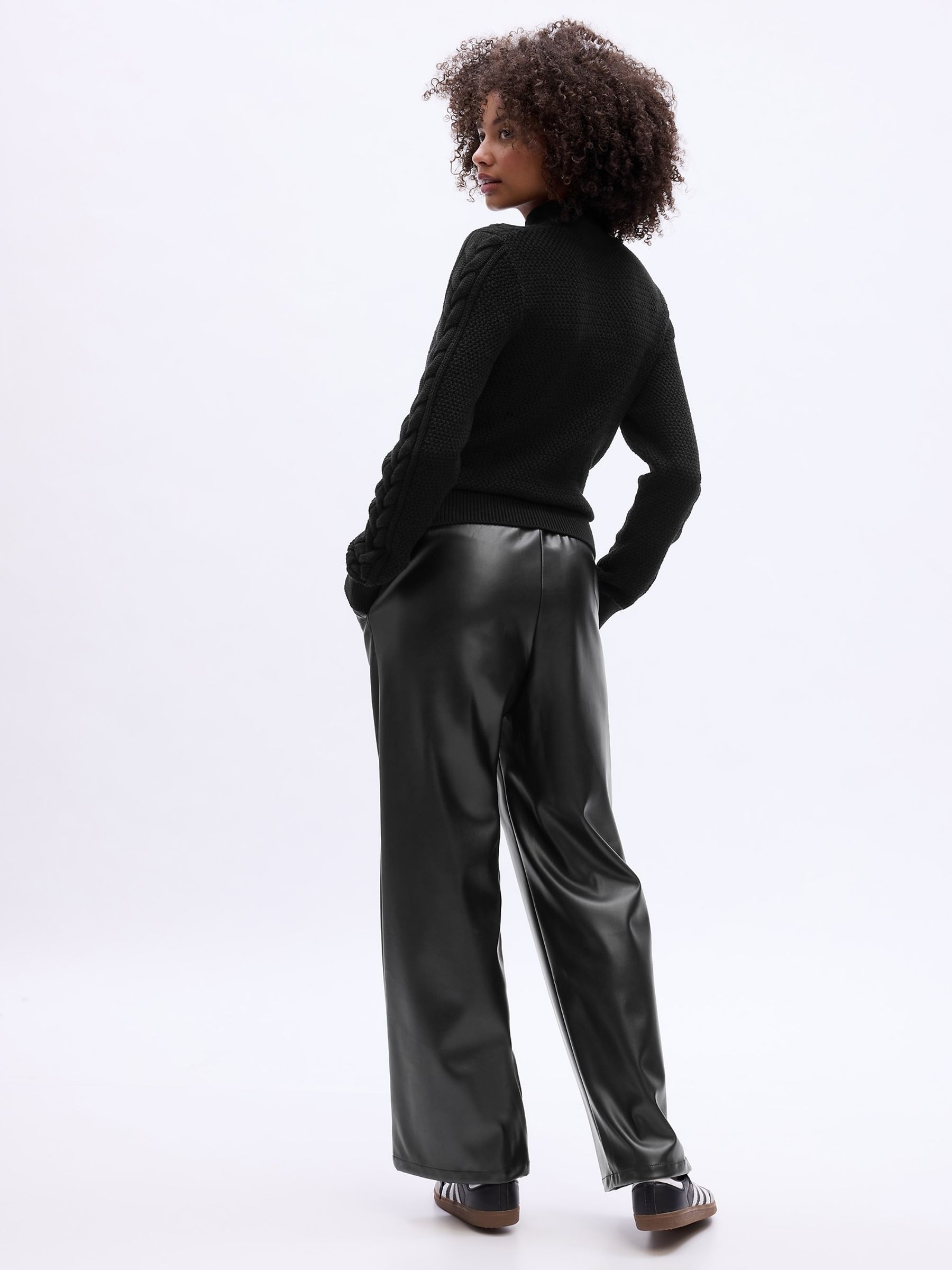 Black Relaxed Cable Knit Mock Neck Jumper - Image 2 of 2