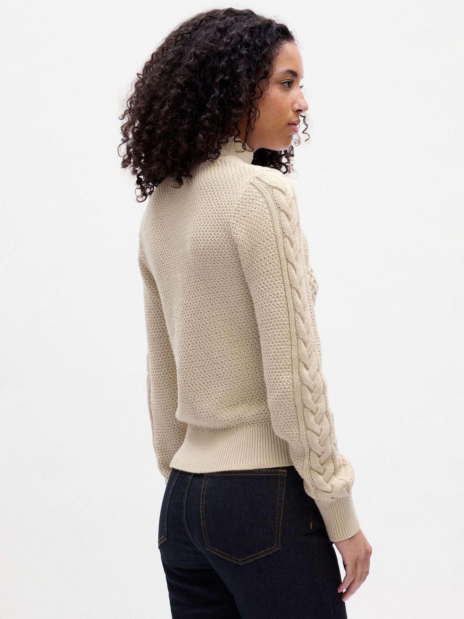 Cream Relaxed Cable Knit Mock Neck Jumper - Image 2 of 4