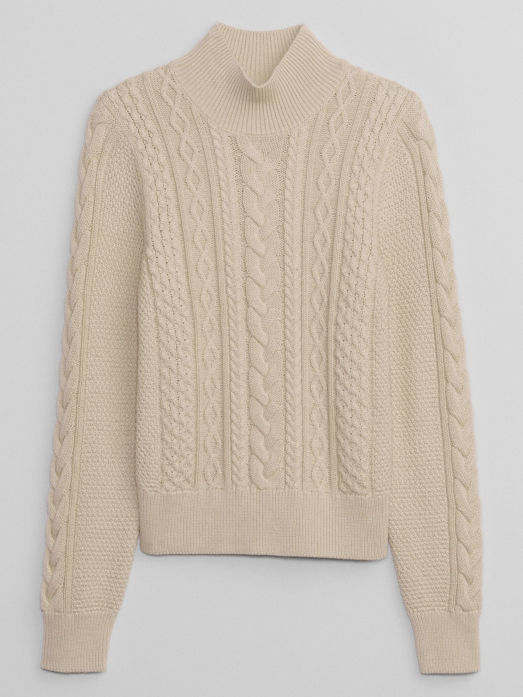 Cream Relaxed Cable Knit Mock Neck Jumper | Gap
