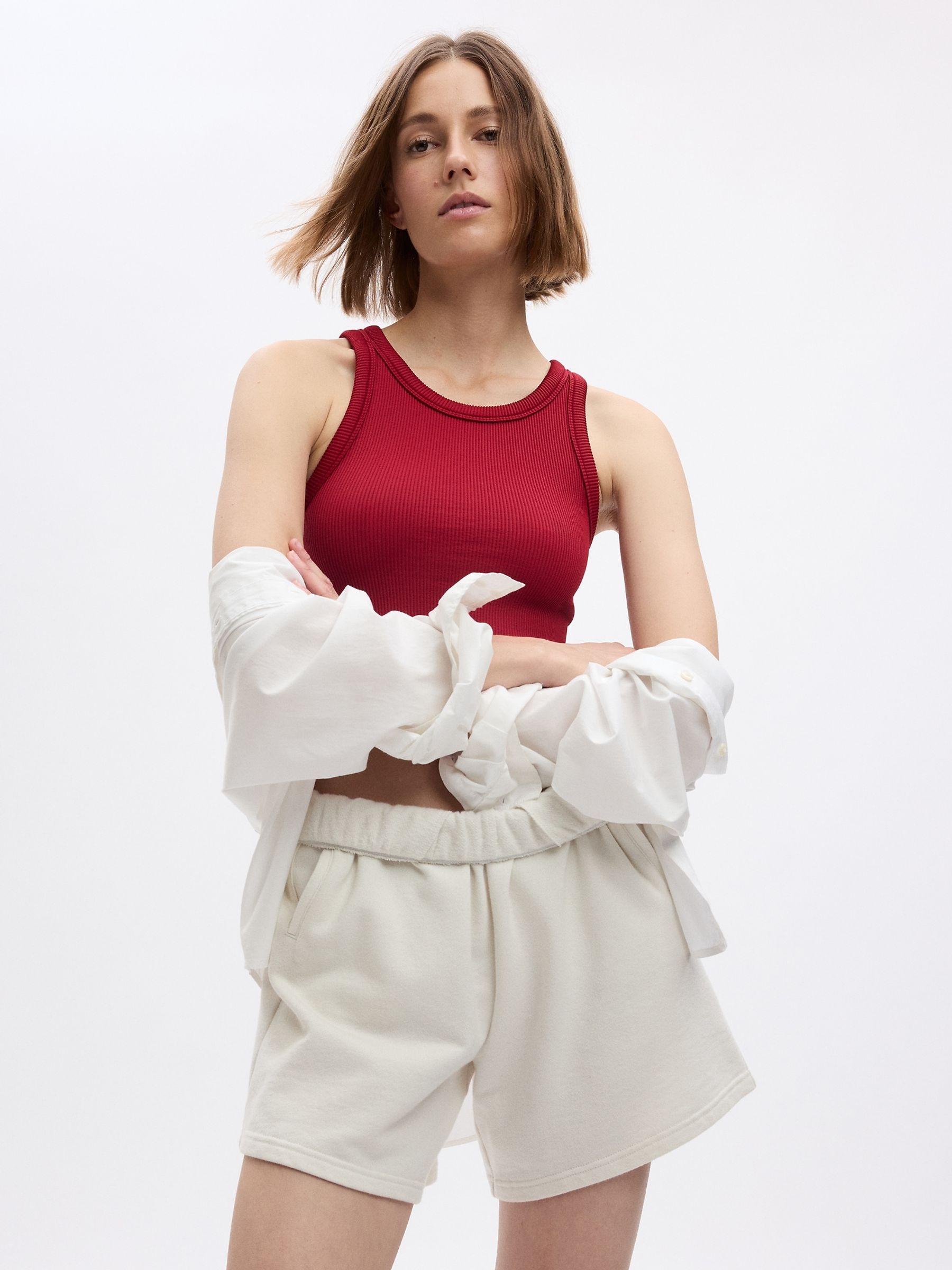 Red Seamless Rib Cropped Halter Vest - Image 1 of 1