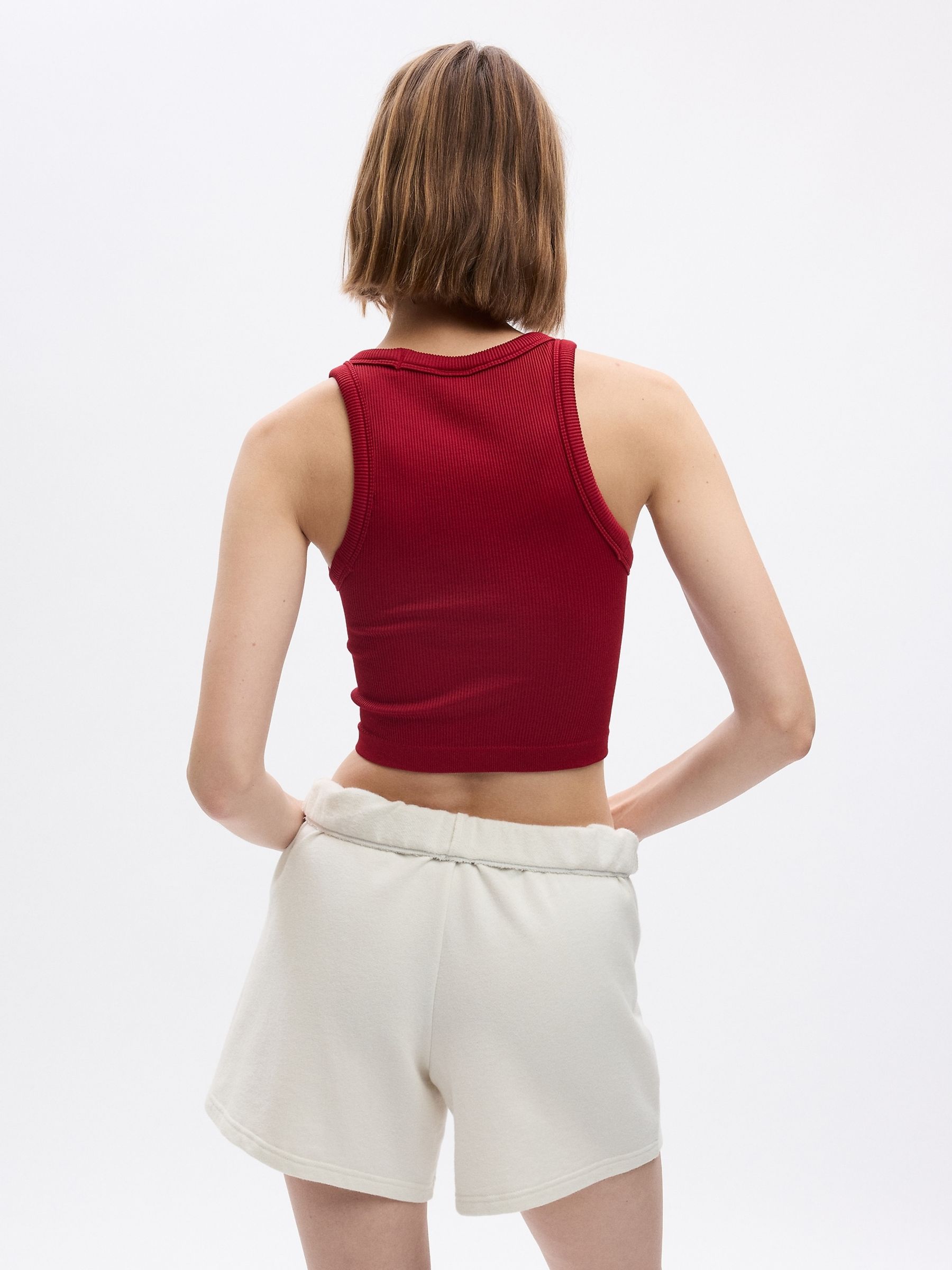 Red Seamless Rib Cropped Halter Vest - Image 2 of 2