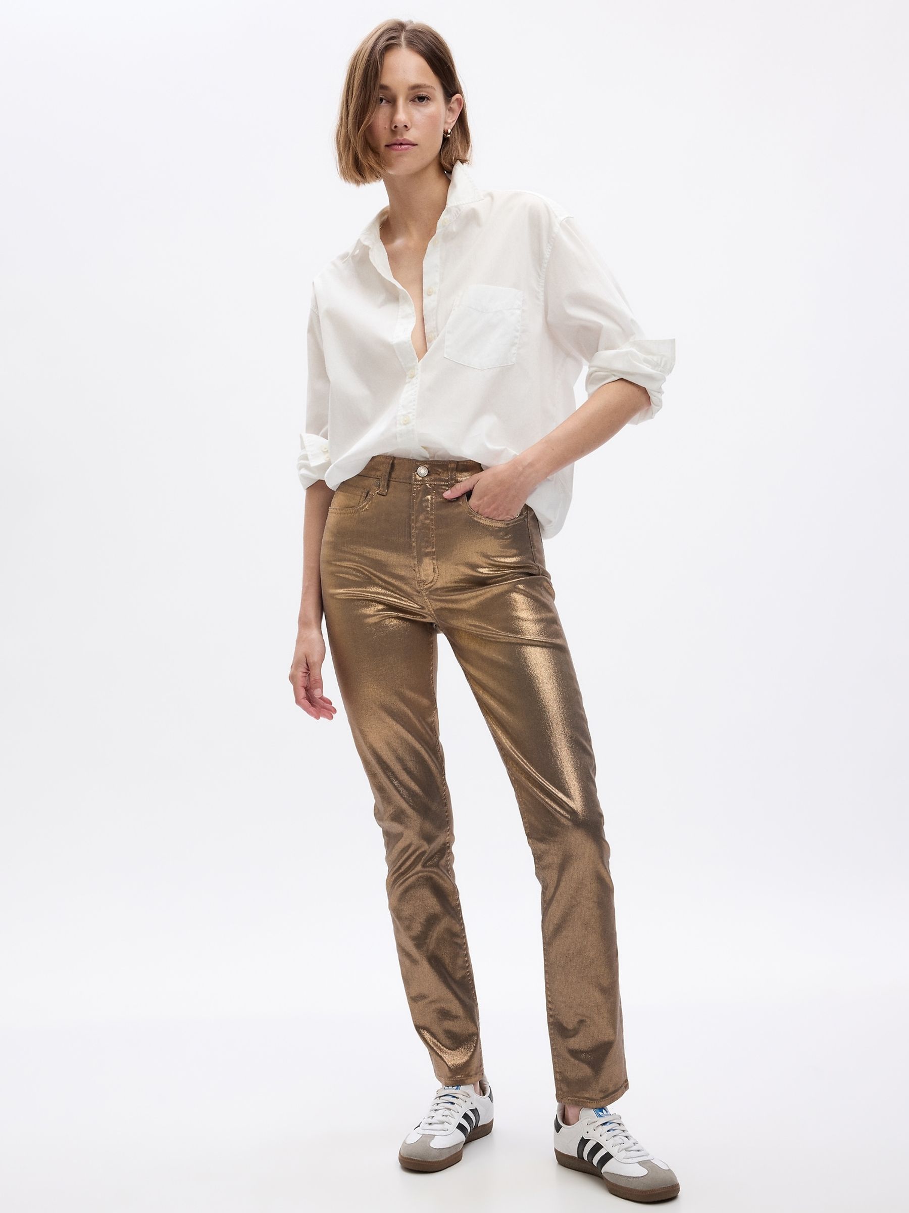 Gold High Waisted Metallic Vintage Slim Jeans - Image 1 of 1