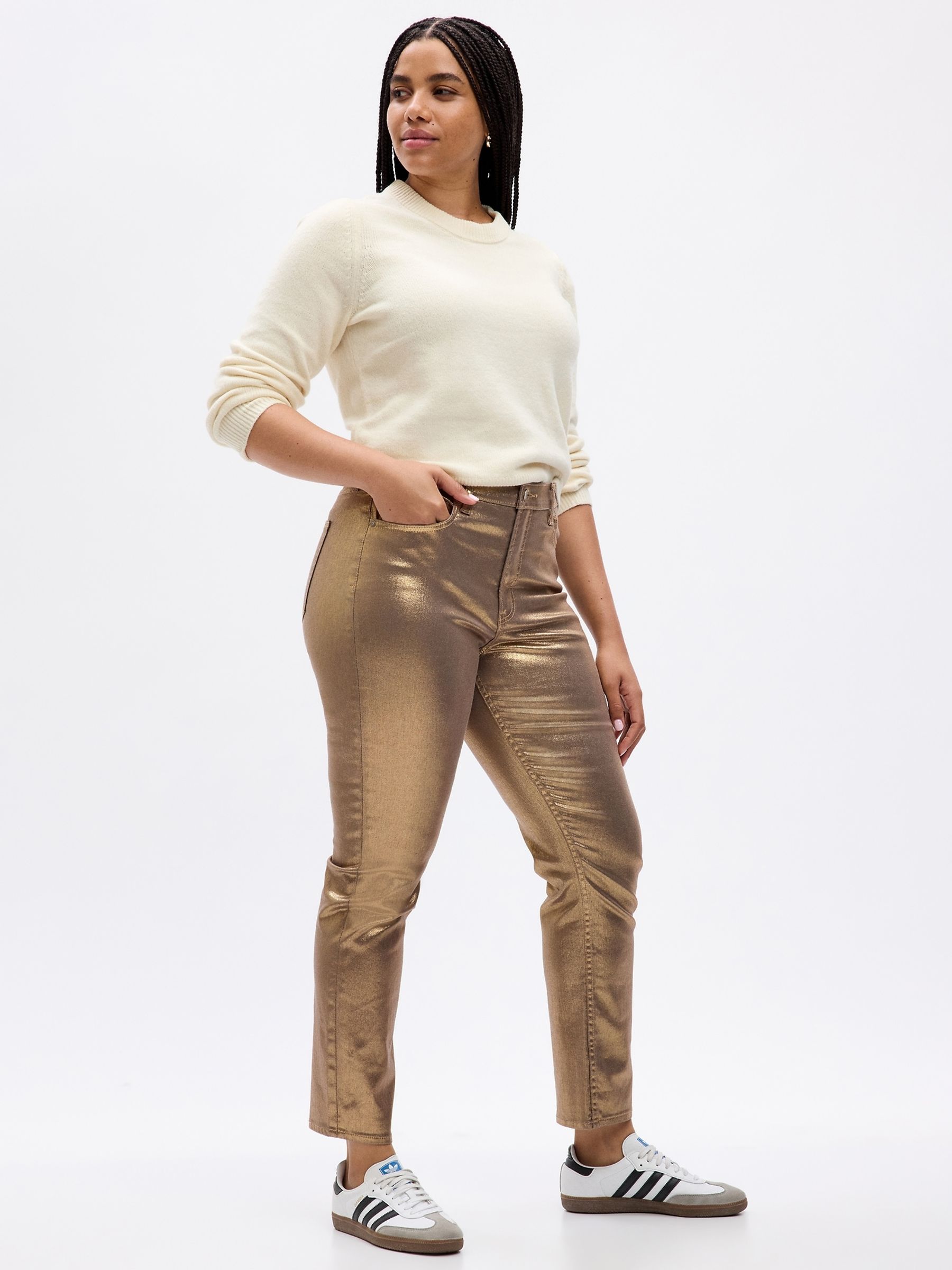 Gold High Waisted Metallic Vintage Slim Jeans - Image 3 of 6