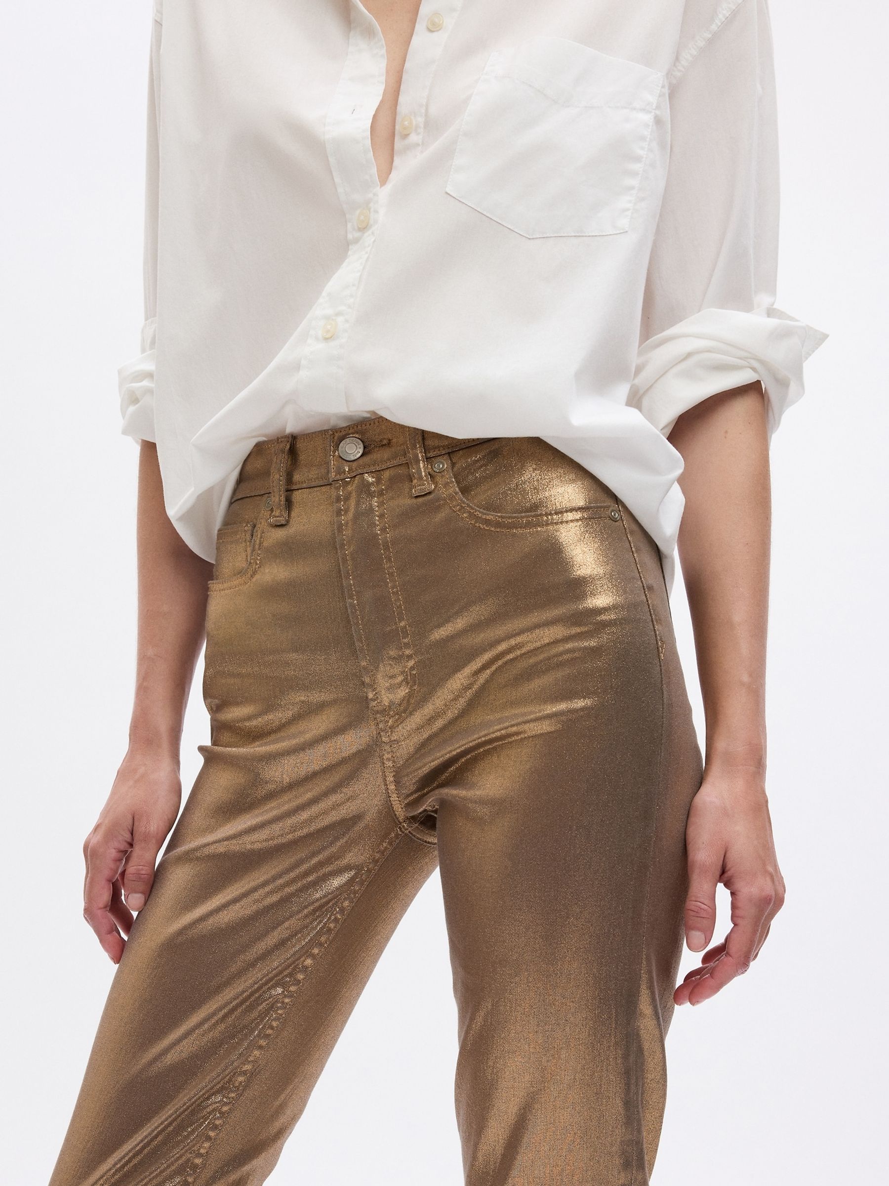 Gold High Waisted Metallic Vintage Slim Jeans - Image 5 of 6