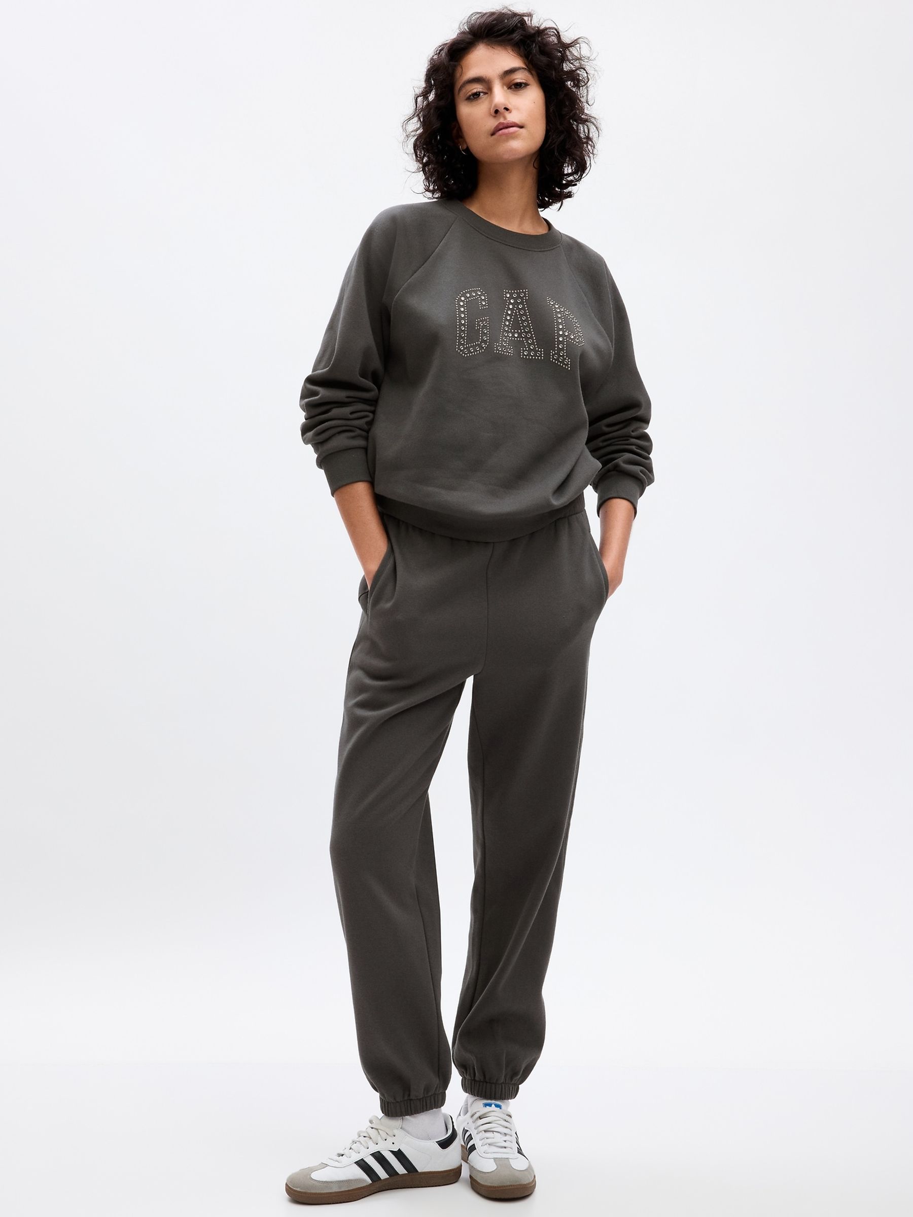 Grey Cuffed High Waisted Oversize Joggers - Image 1 of 2