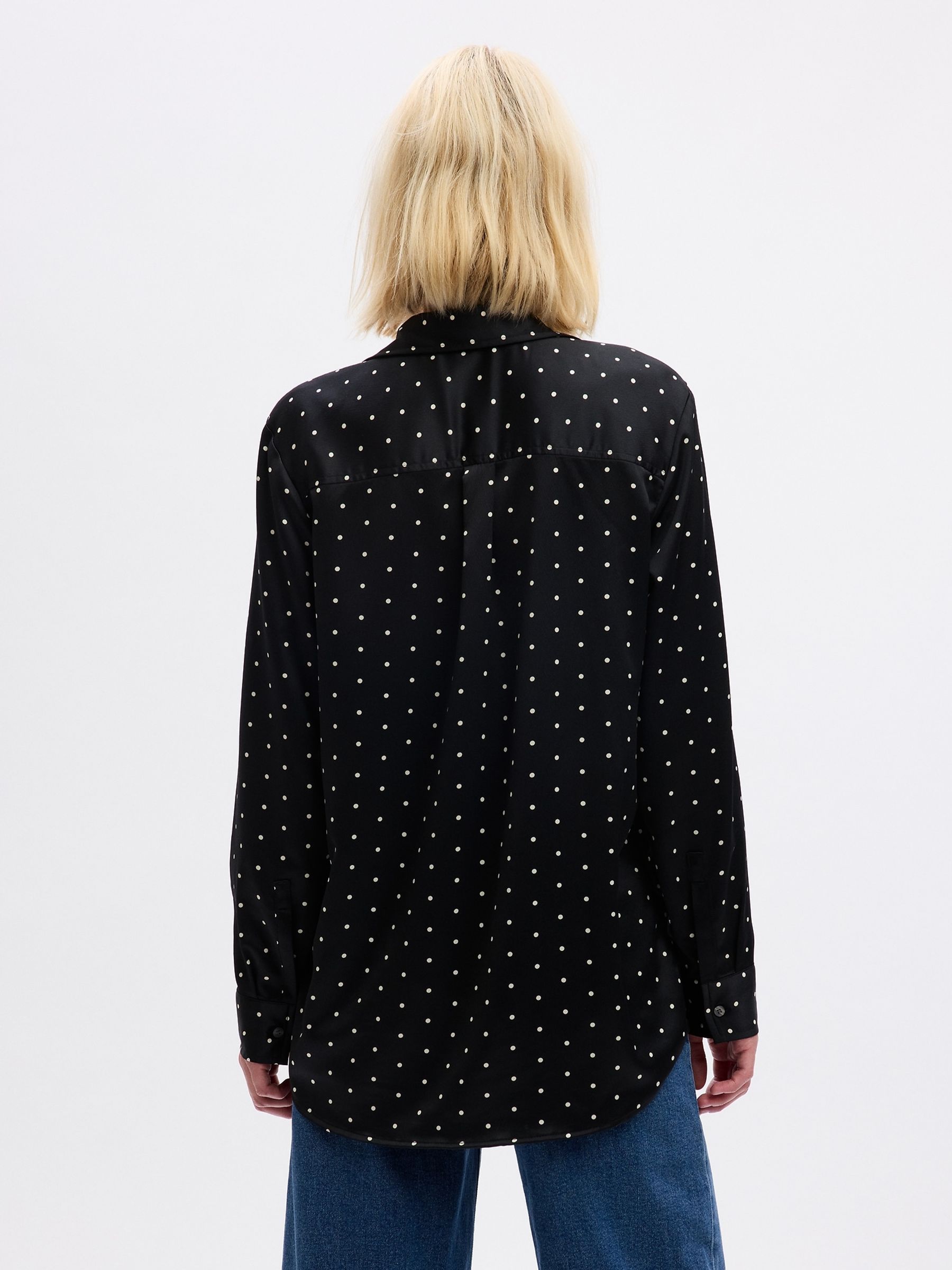 Black/White Satin Long Sleeve Shirt - Image 2 of 2