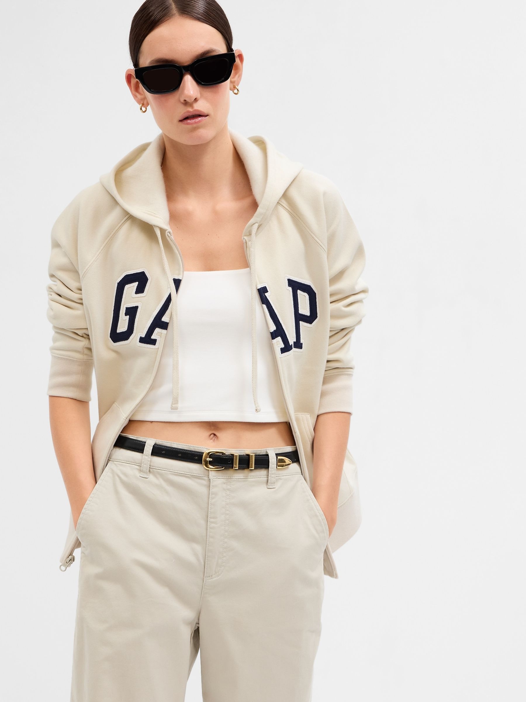Cream Logo Zip Up Hoodie - Image 1 of 2