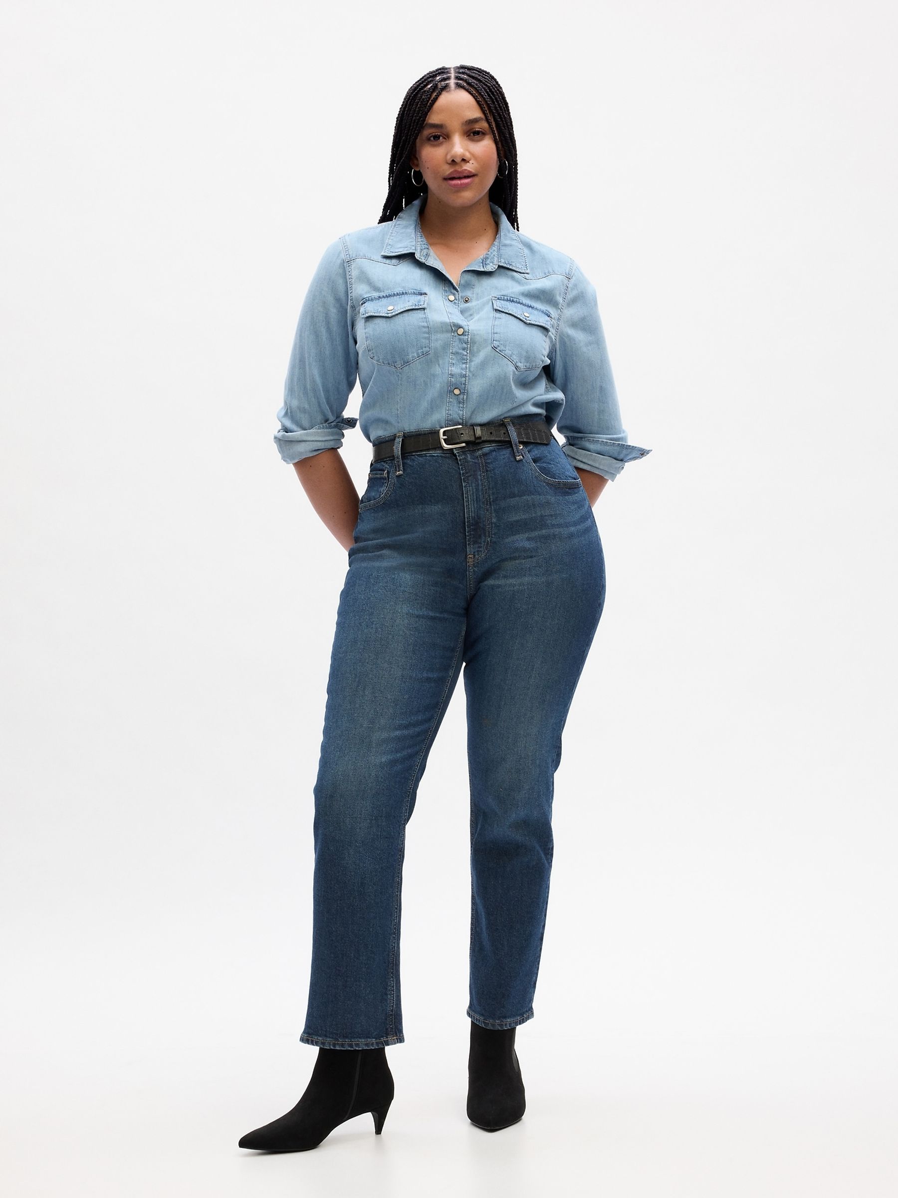 Light Blue Slim Fit Denim Western Shirt - Image 3 of 5