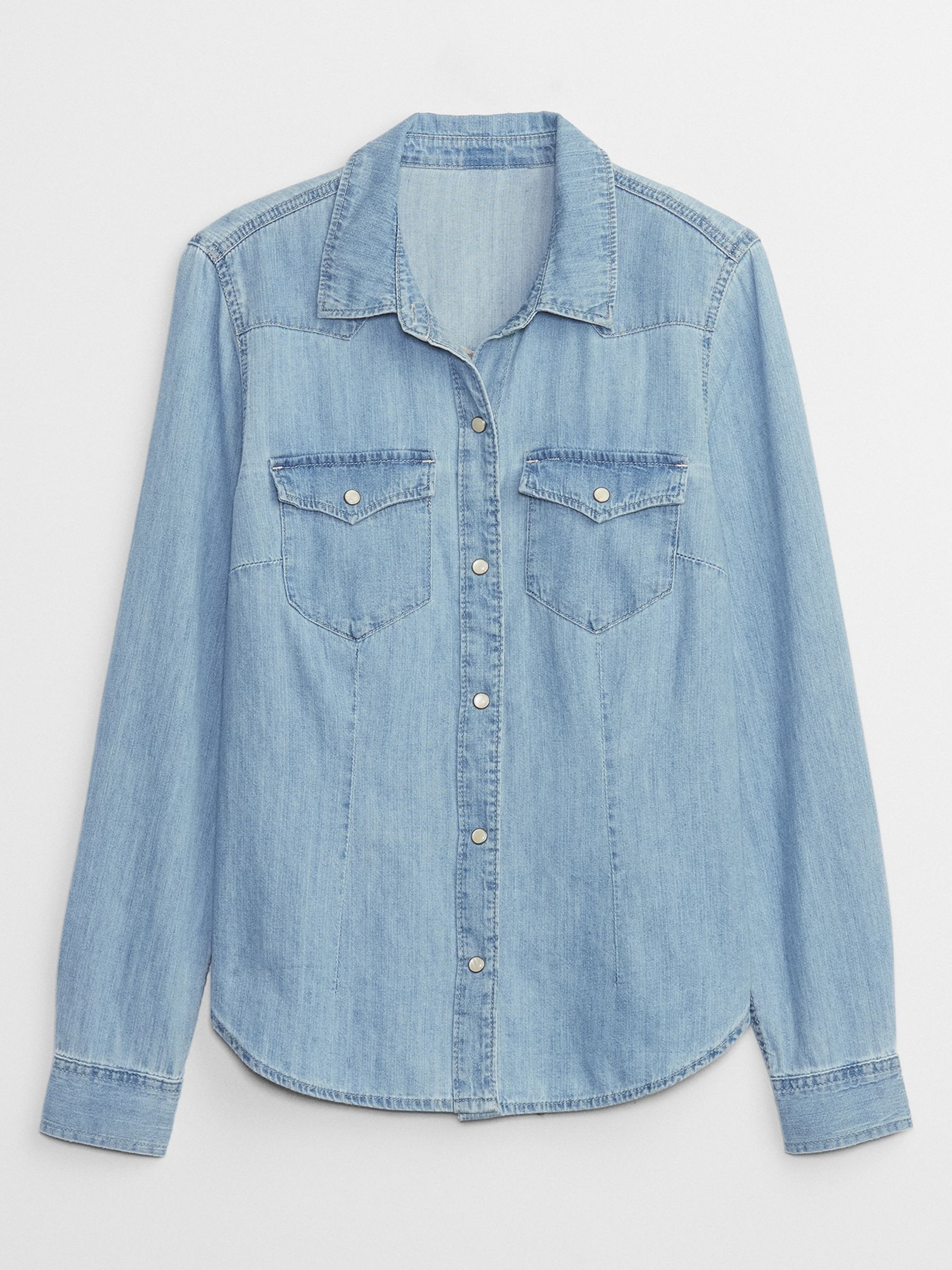 Light Blue Slim Fit Denim Western Shirt - Image 4 of 5
