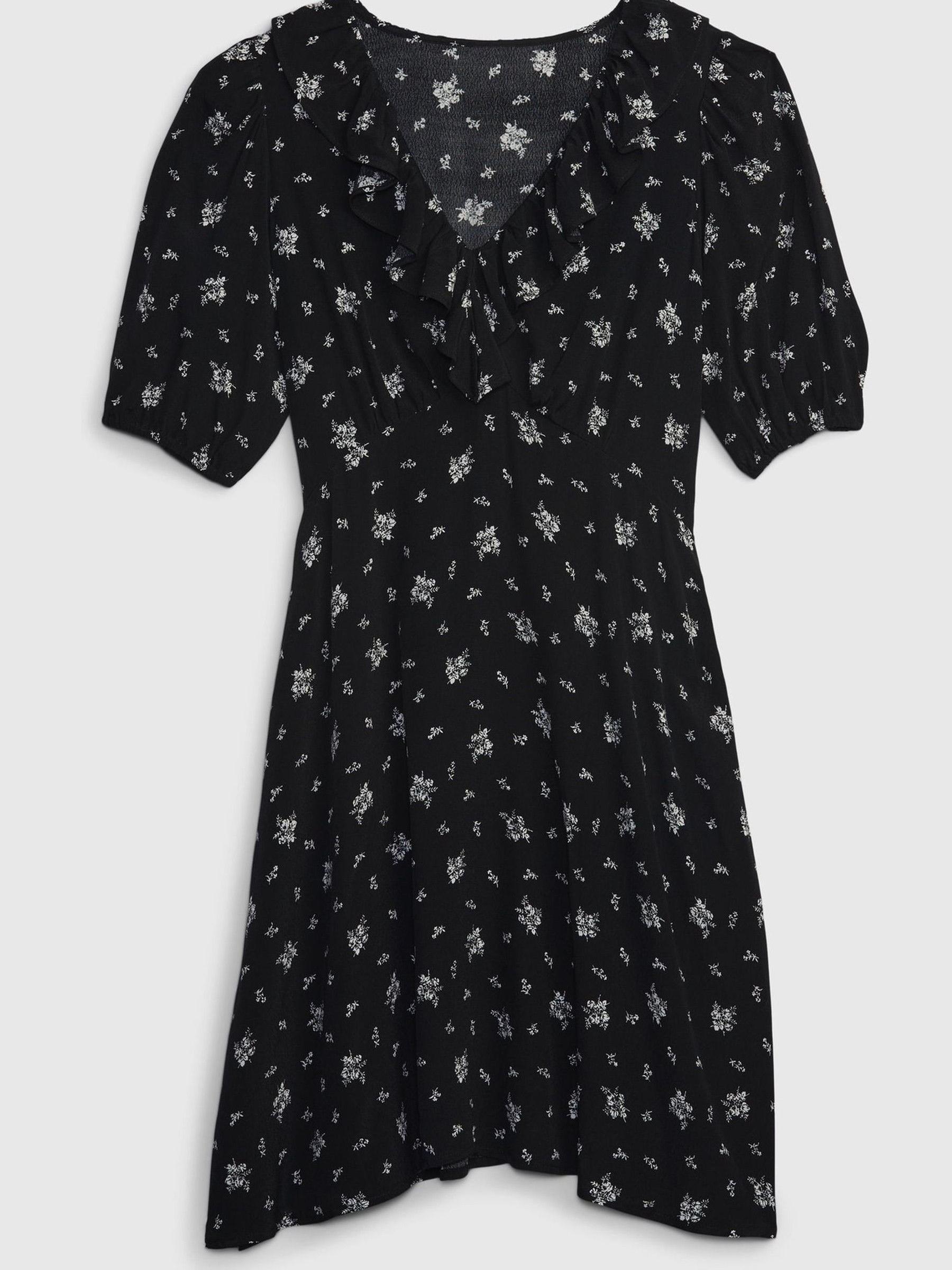 Black Ruffle Print Puff Sleeve Mini Dress - Image 4 of 4
