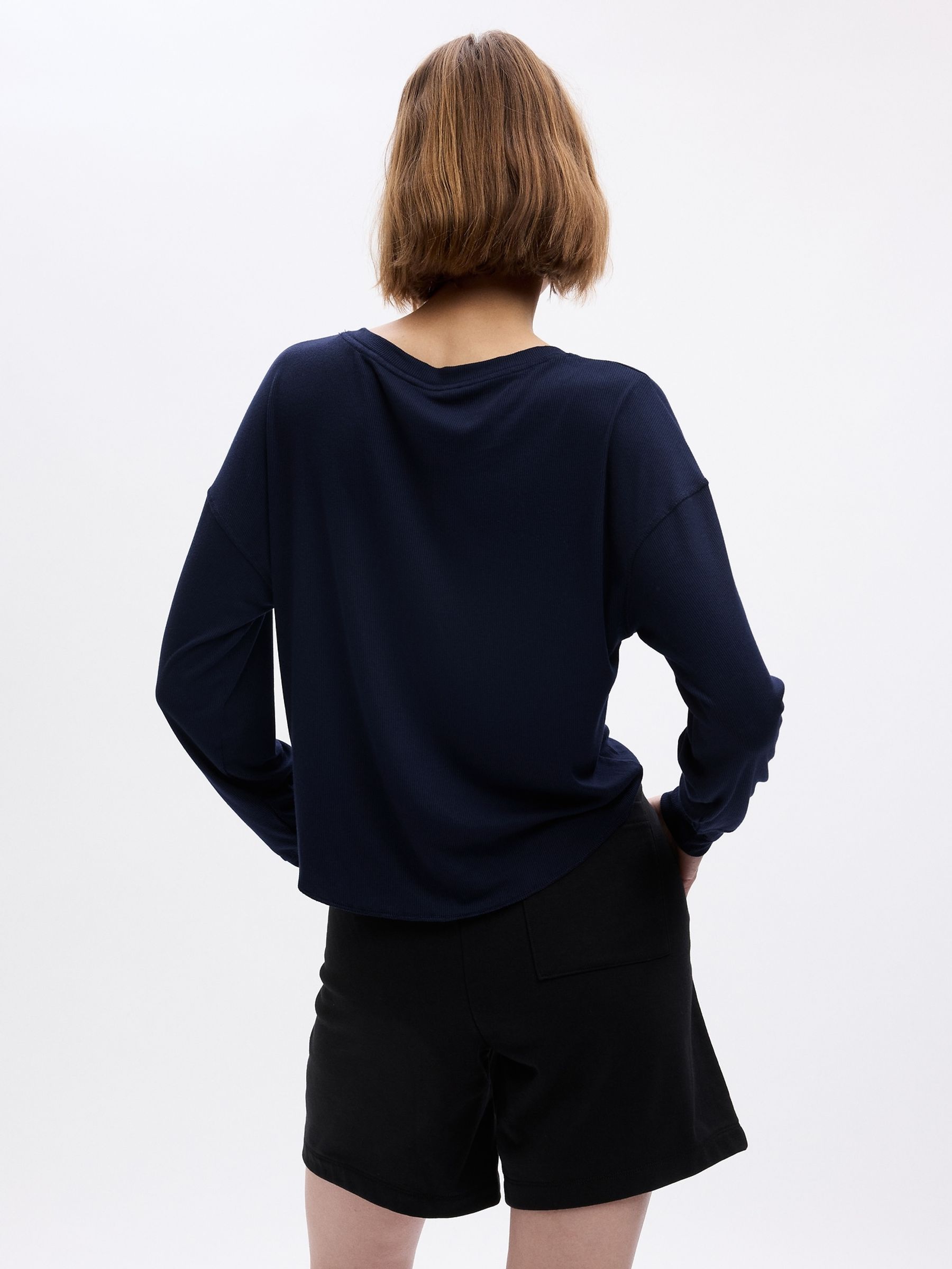Blue Ribbed Henley Long Sleeve Pyjama Top - Image 2 of 2