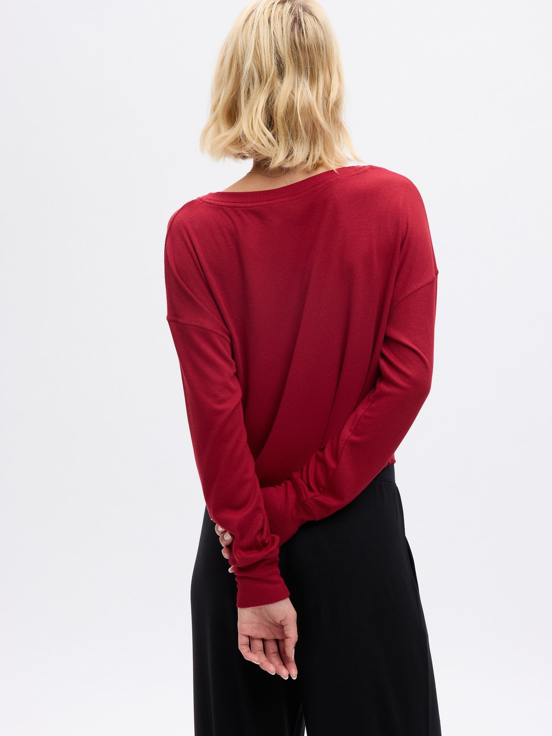 Red Ribbed Henley Long Sleeve Pyjama Top - Image 2 of 2