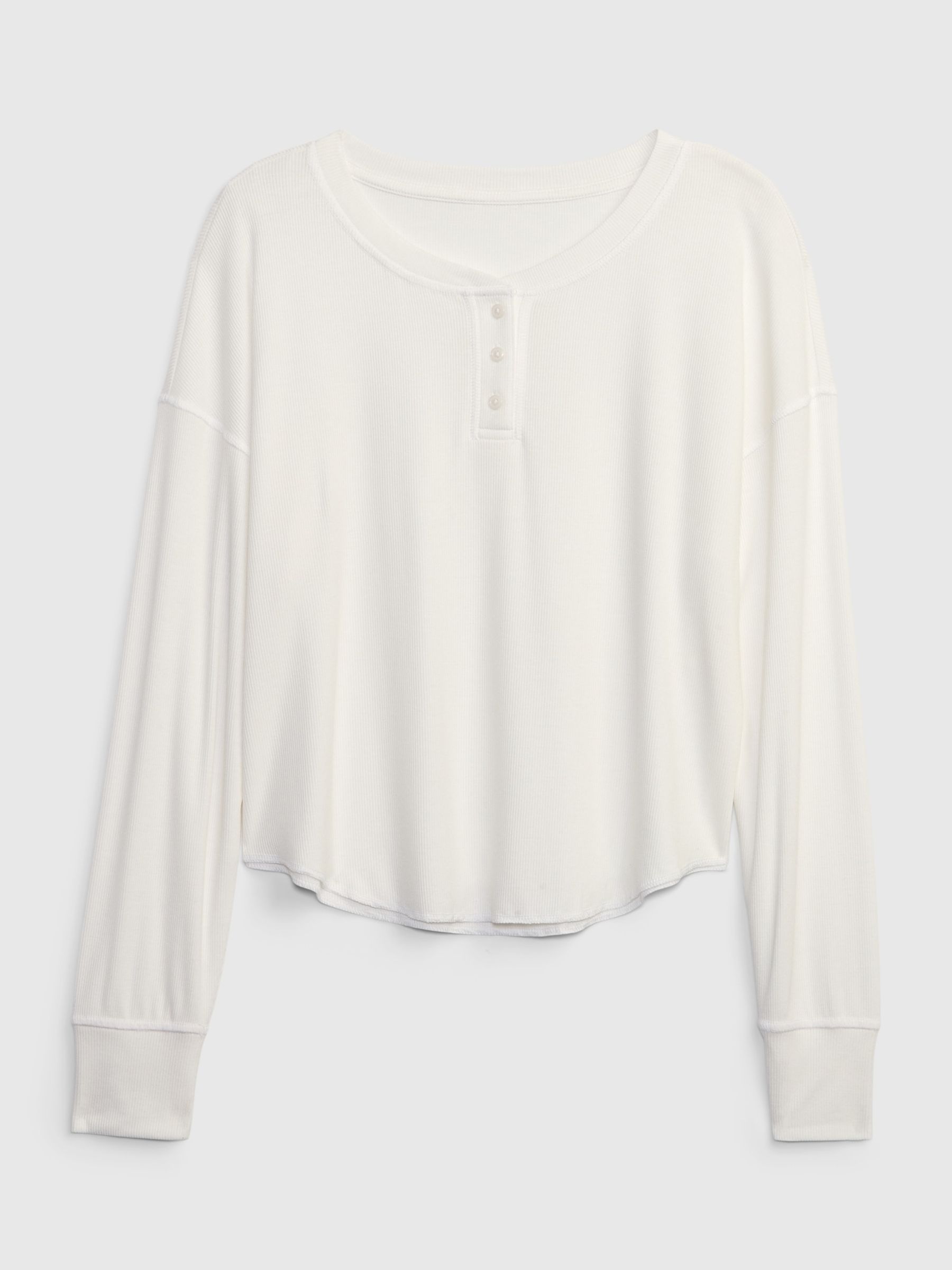 White Ribbed Henley Long Sleeve Pyjama Top - Image 3 of 4