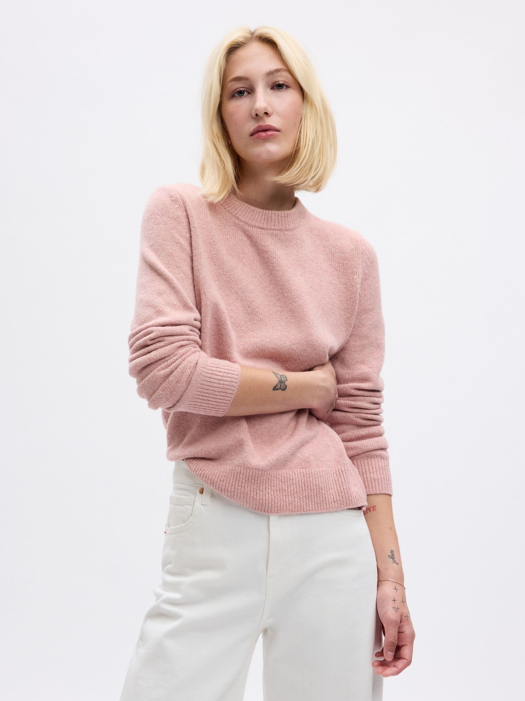 Pink CashSoft Cotton Mix Crew Neck Jumper - Image 1 of 2