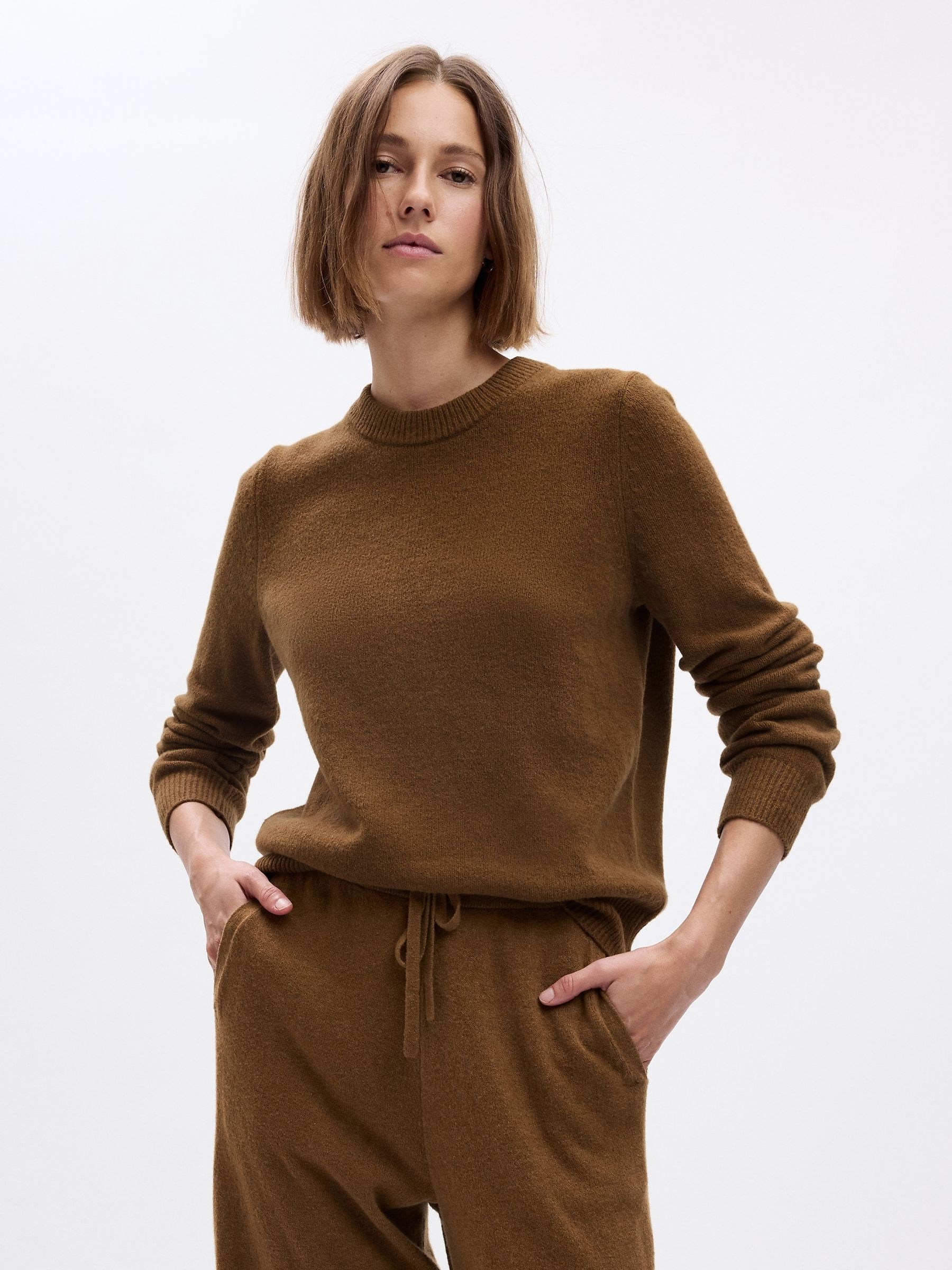 Brown CashSoft Cotton Mix Crew Neck Jumper - Image 1 of 4