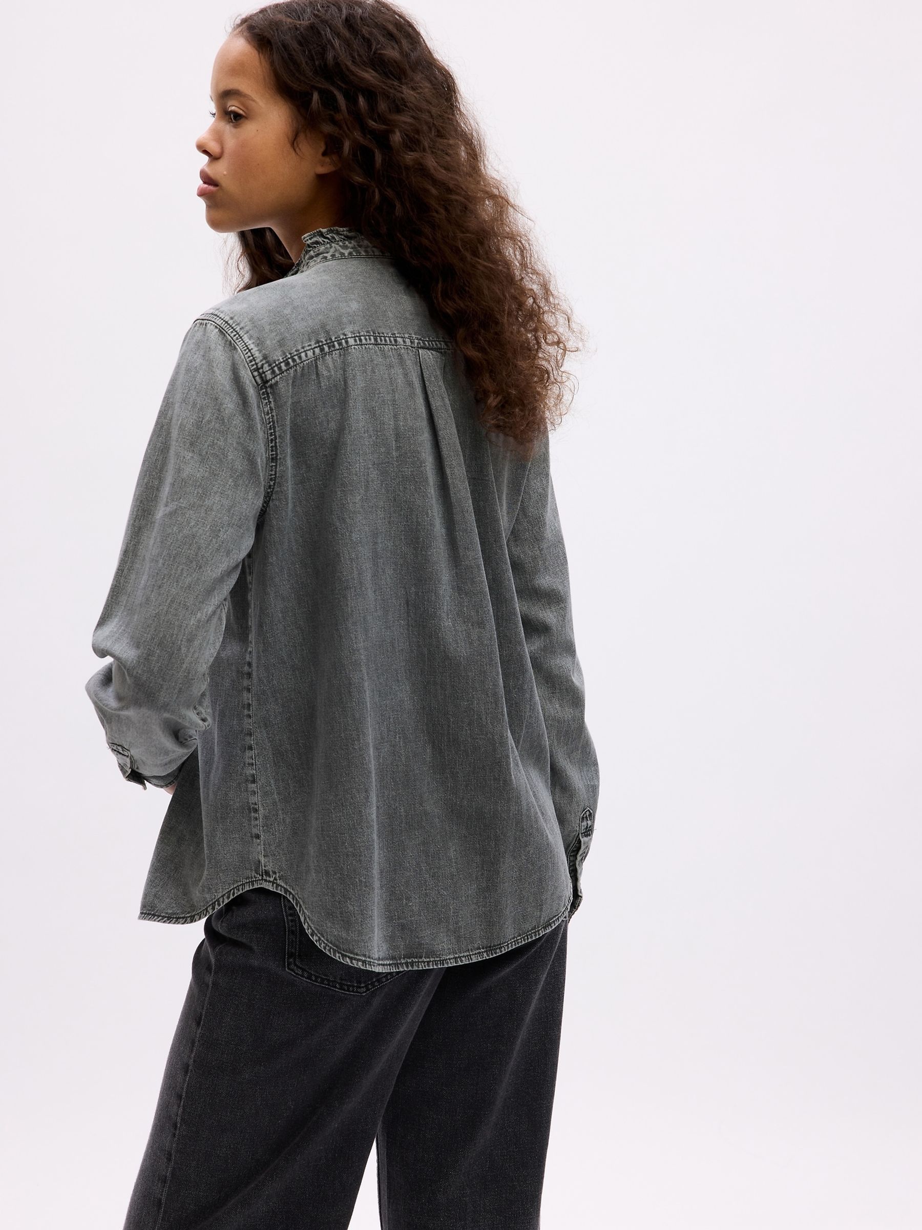 Grey Jeweled Buttoned Denim Shirt - Image 2 of 4
