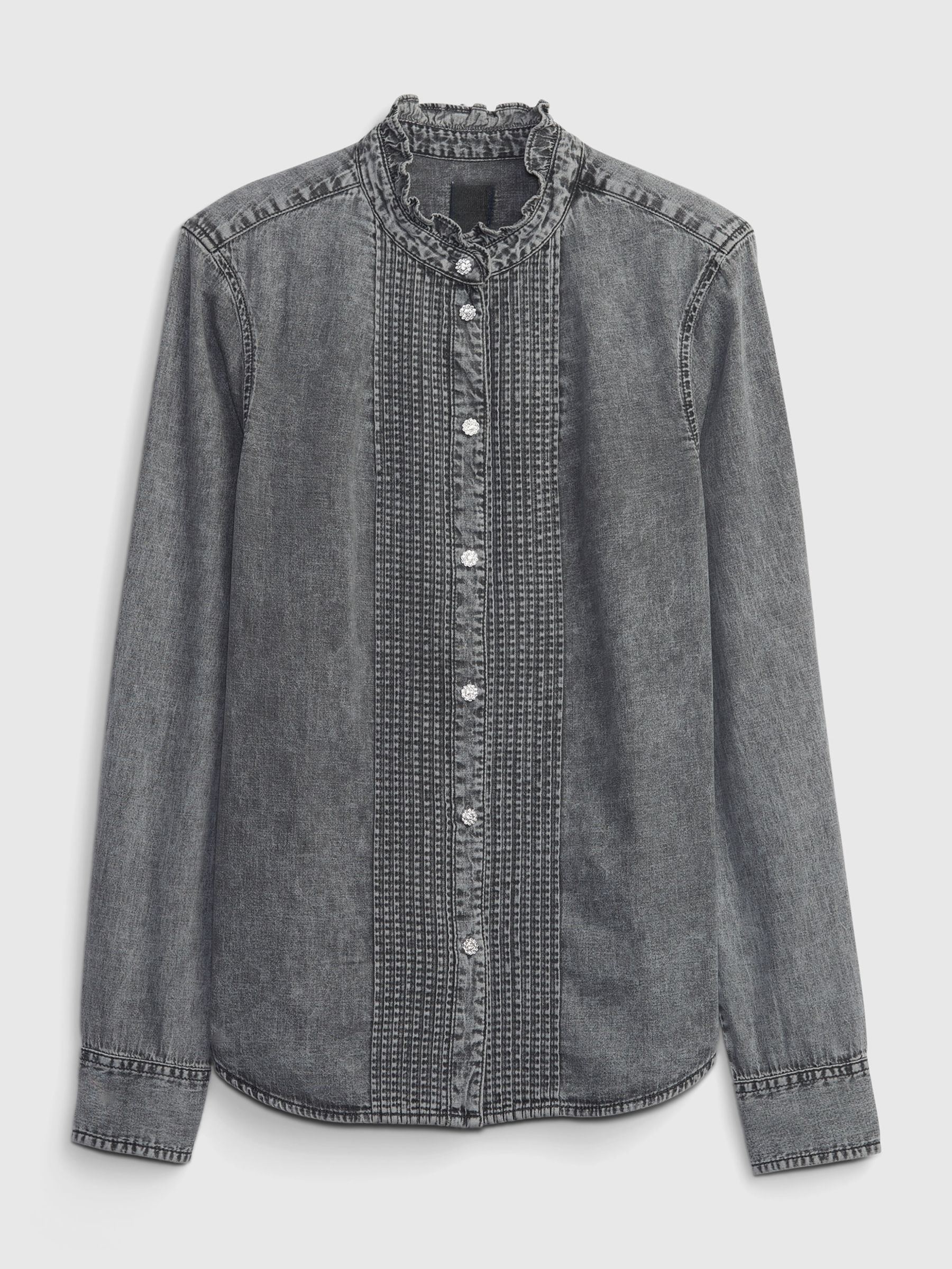 Grey Jeweled Buttoned Denim Shirt - Image 4 of 4