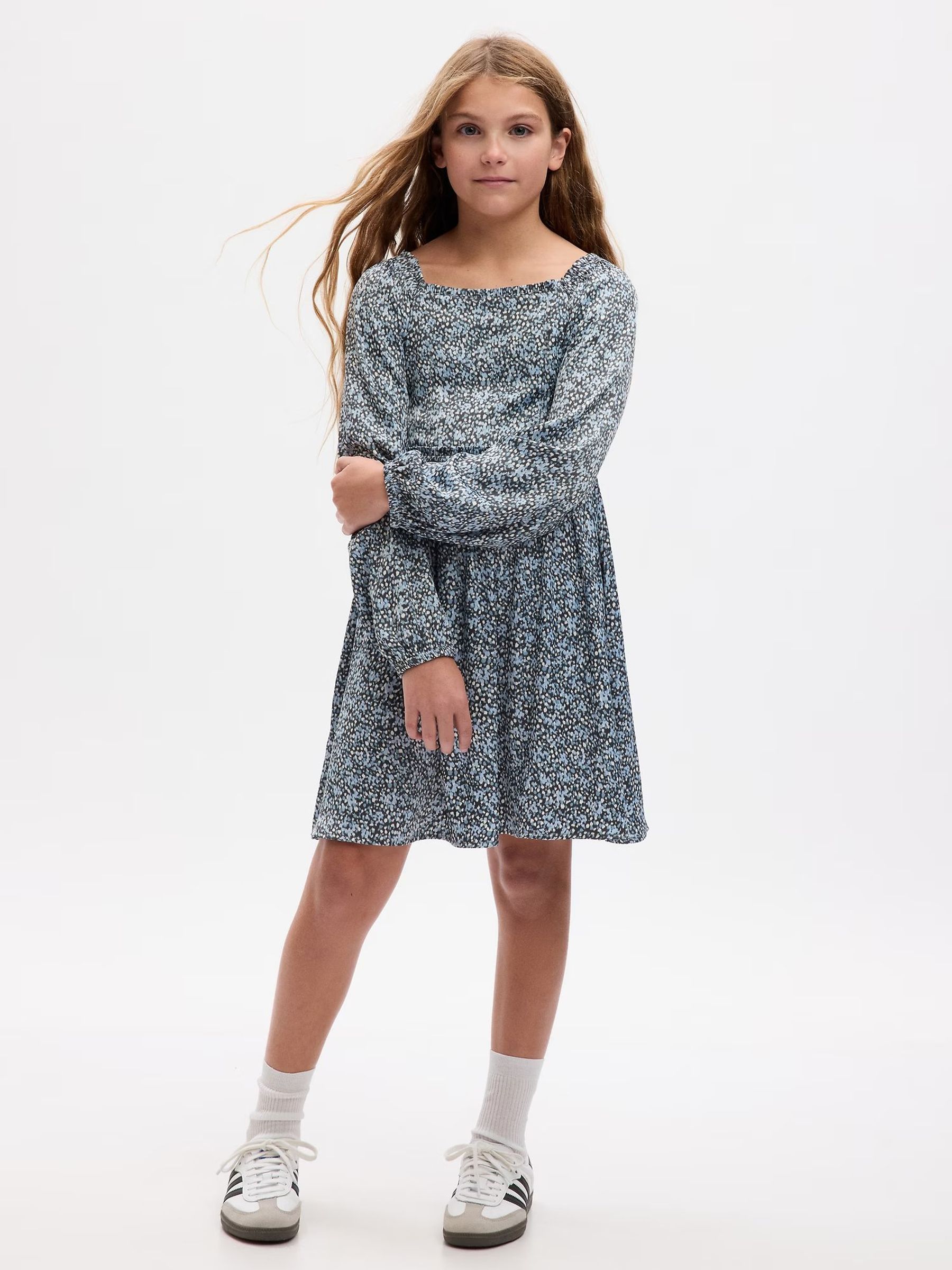 Blue Smocked Floral Print Dress - Image 1 of 1
