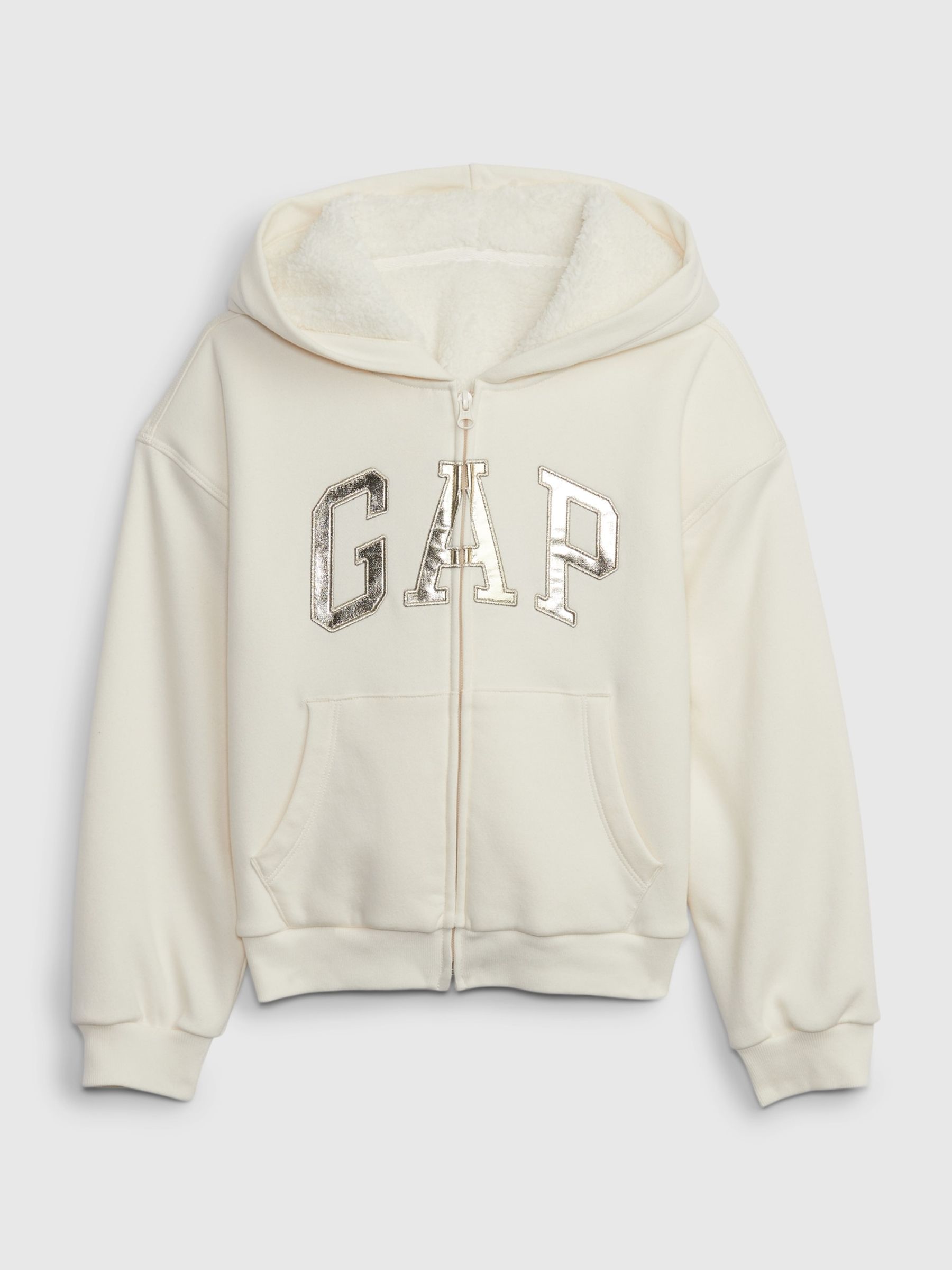 Cream Sherpa Fleece Metallic Logo Hoodie (4-13yrs) - Image 1 of 1