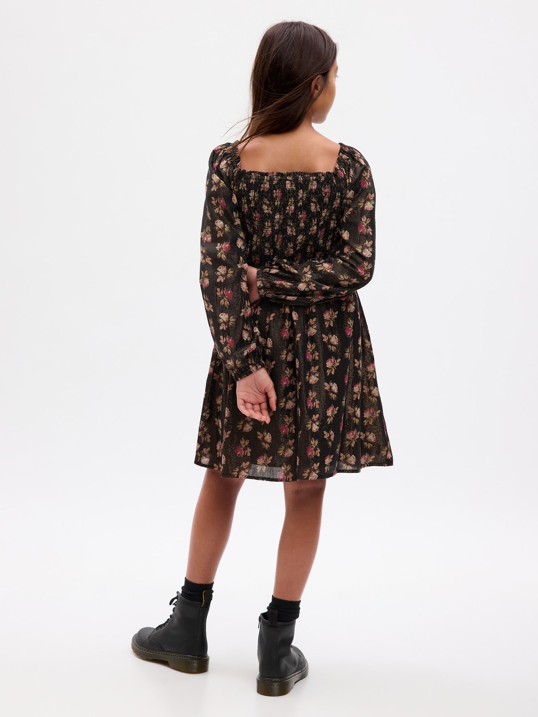 Black Floral Smocked Floral Print Dress (4-13yrs) - Image 2 of 4