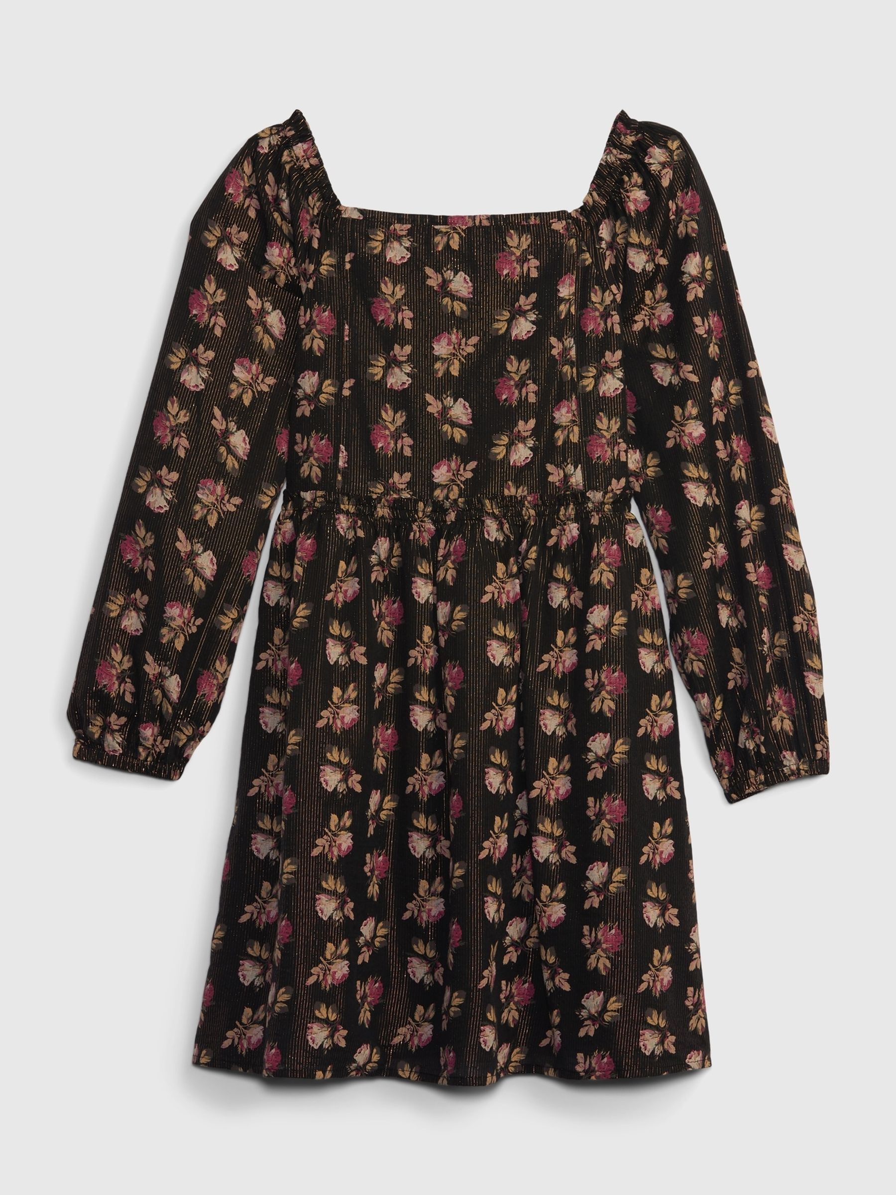 Black Floral Smocked Floral Print Dress (4-13yrs) - Image 3 of 4