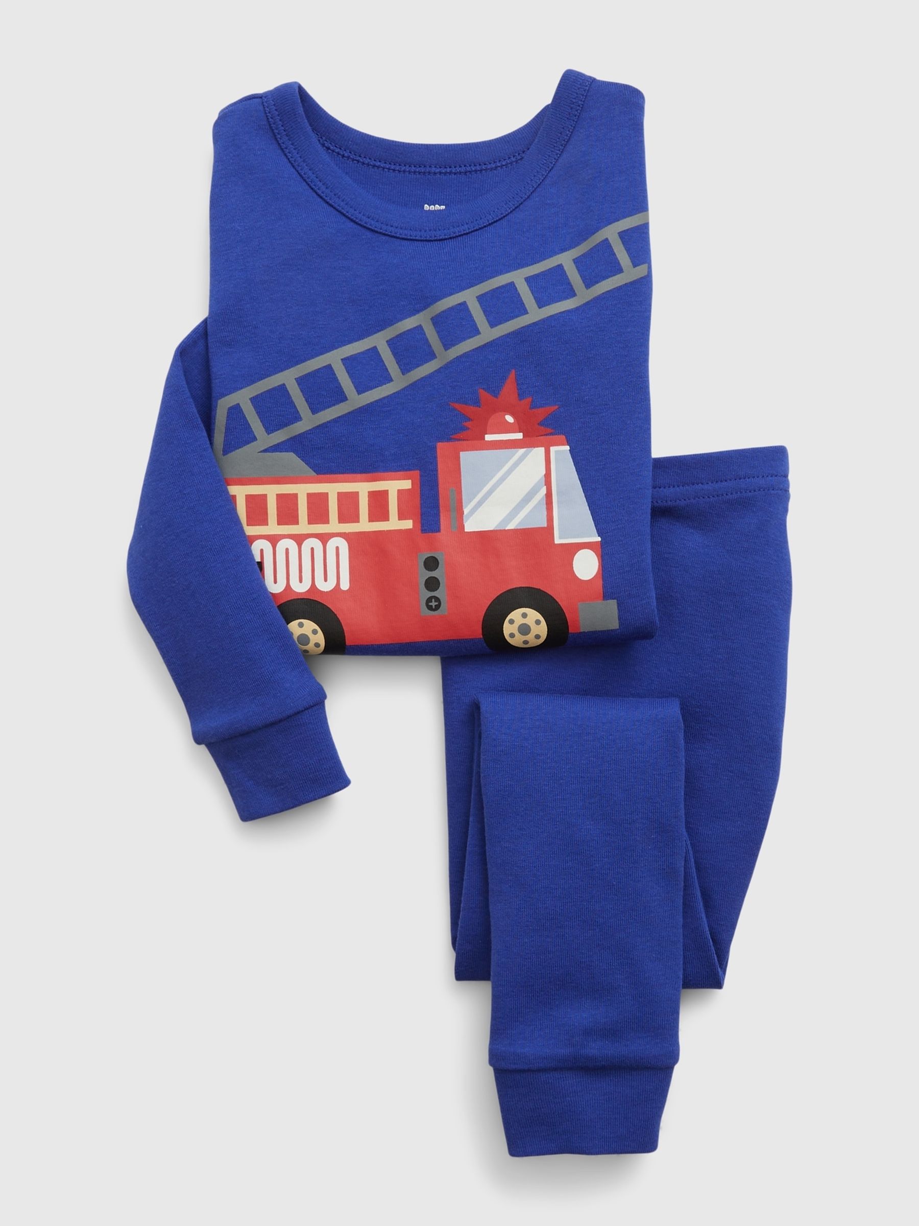 Blue Organic Cotton Fire Truck Long Sleeve Pyjama Set (12mths-5yrs) - Image 1 of 3
