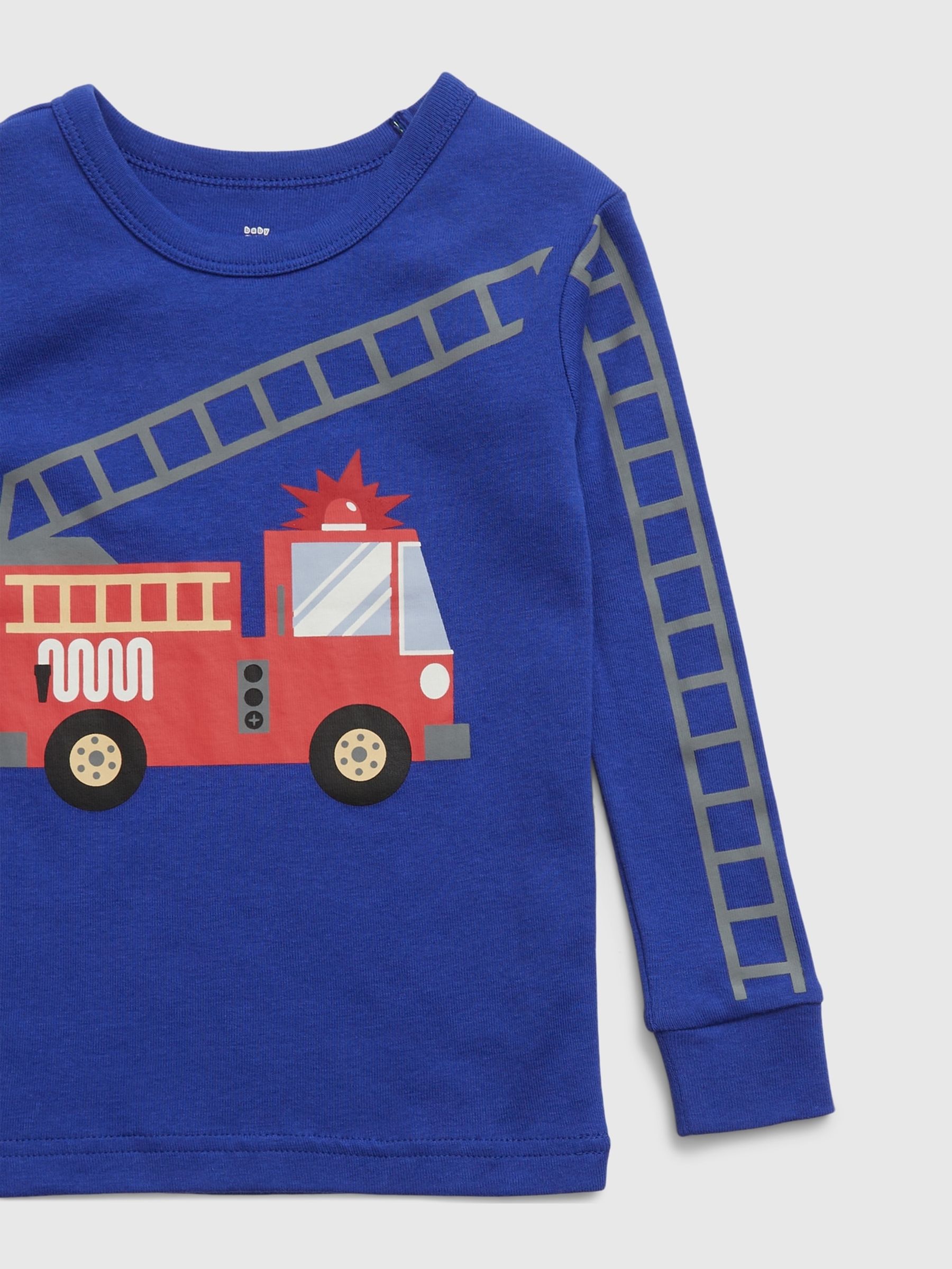 Blue Organic Cotton Fire Truck Long Sleeve Pyjama Set (12mths-5yrs) - Image 2 of 3