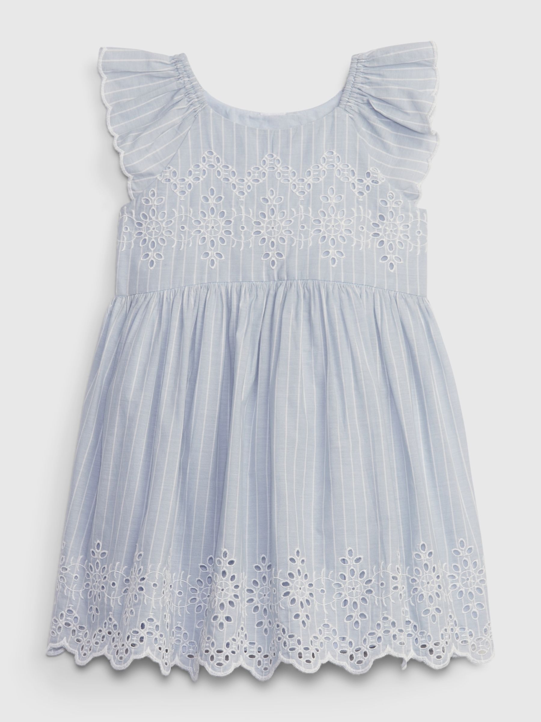 Blue Cotton Eyelet Flutter Sleeve Baby Dress (Newborn-5yrs) - Image 1 of 1