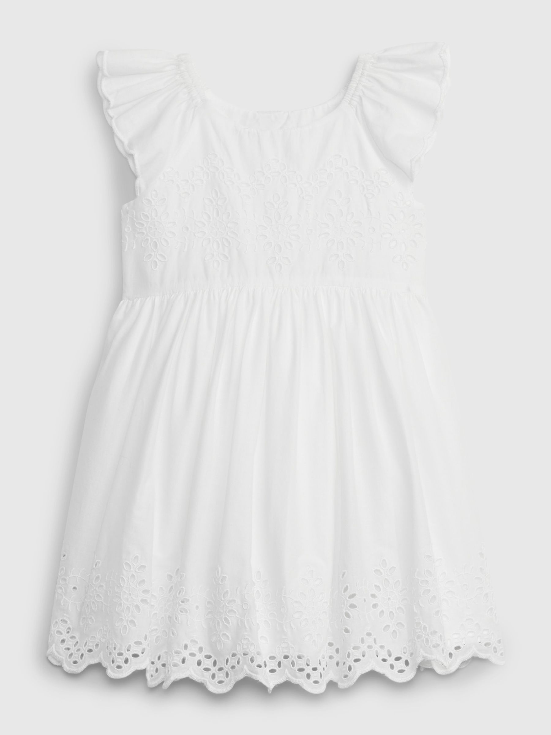 White Cotton Eyelet Flutter Sleeve Baby Dress (Newborn-5yrs) - Image 1 of 1