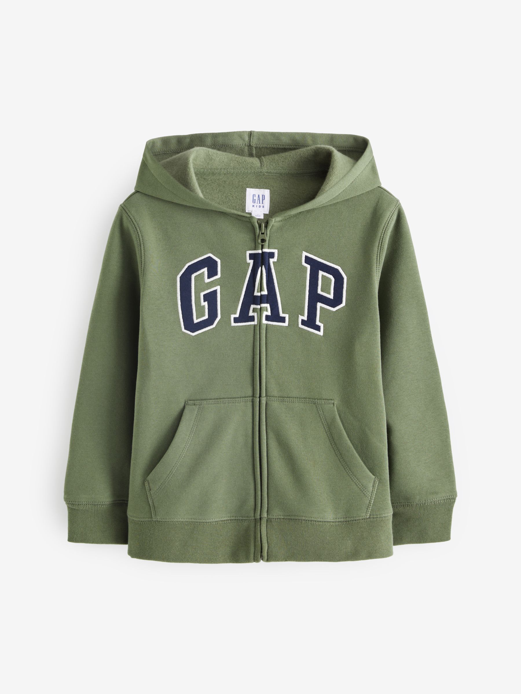 Khaki Green Logo Fleece Lined Zip Through Hoodie (4-13yrs) - Image 1 of 3