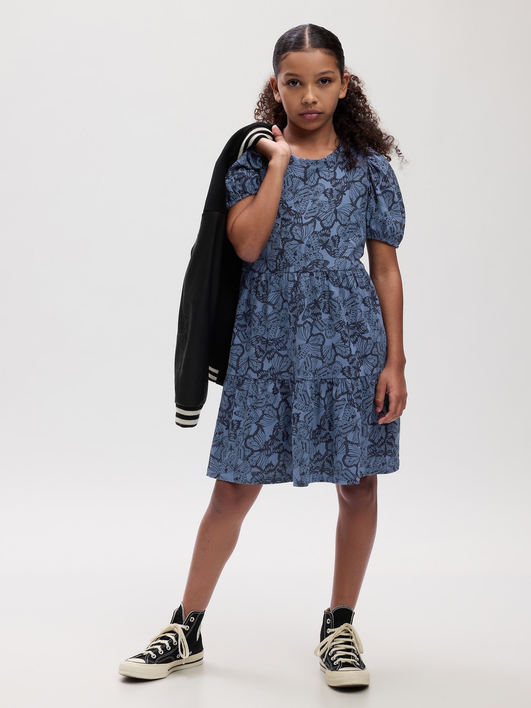 Light Blue Puff Short Sleeve Dress (4-13yrs) - Image 1 of 1