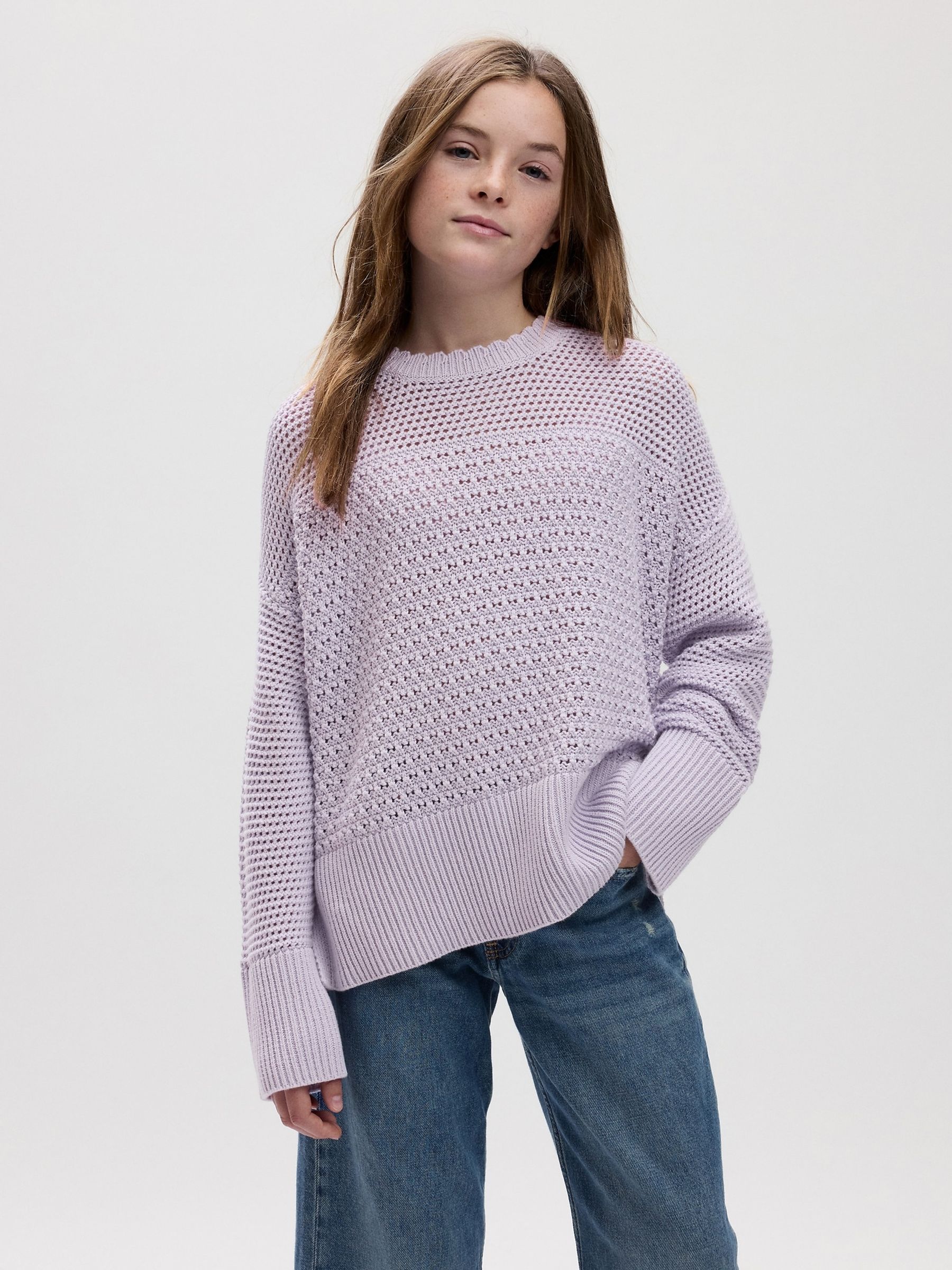Purple Crochet Long Sleeve Jumper (4-13yrs) - Image 1 of 3